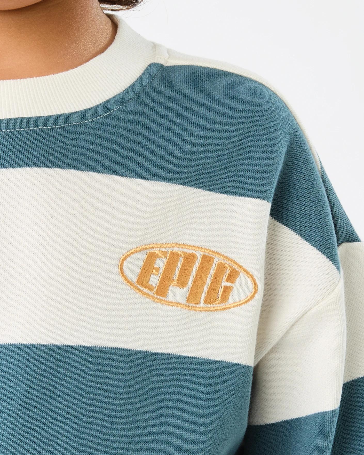 4 Oversized Stripe Crew Neck Sweatshirt Grn Stripe, 4 of 6