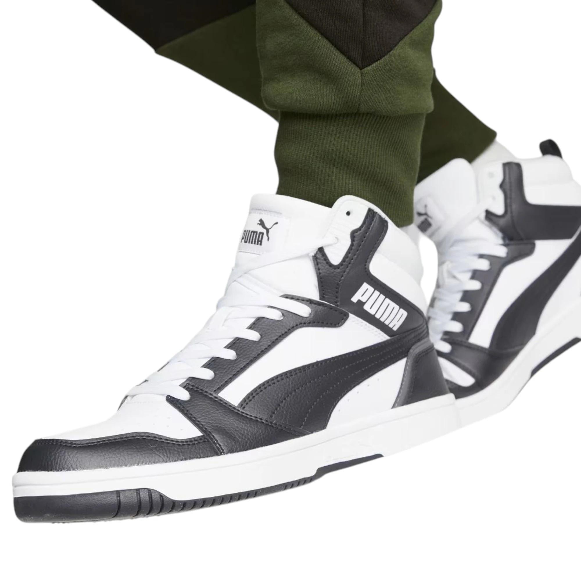 4 Puma Mens Rebound V6 Sneakers White/ Black Shoes WHITE/BLACK, 4 of 7