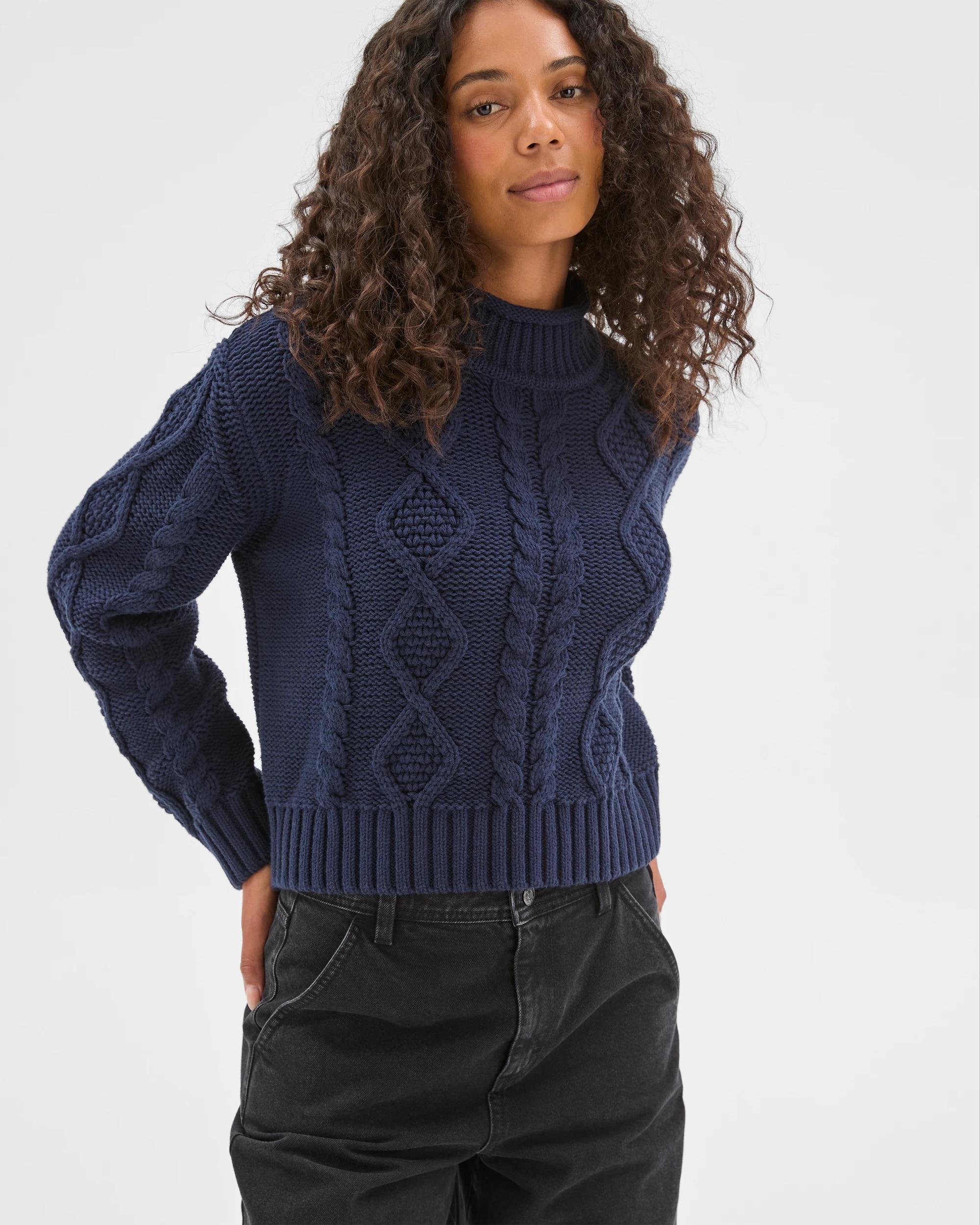 4 Target Woman Australian Cotton Blend Roll Neck Cable Knit Jumper NAVY, 4 of 7