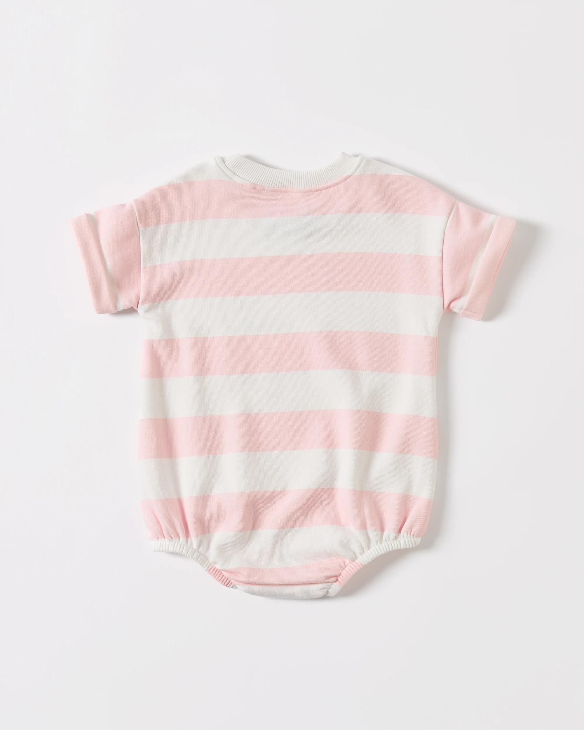 2 Short Sleeve Terry Bodysuit Pink Strip, 2 of 3