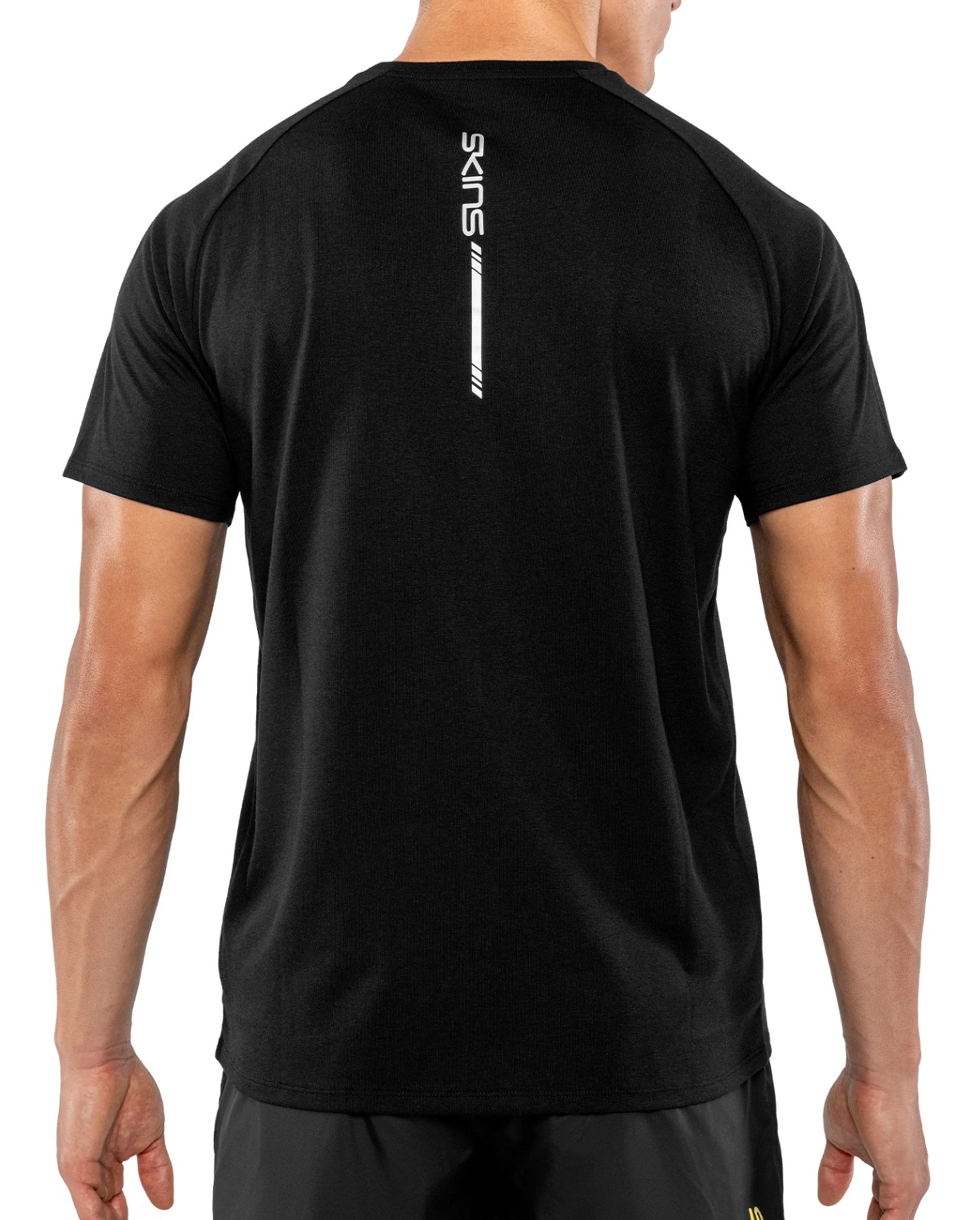 2 SKINS Activewear Mens Raglan Sleeves Polyester Tee Lightweight BLACK, 2 of 4
