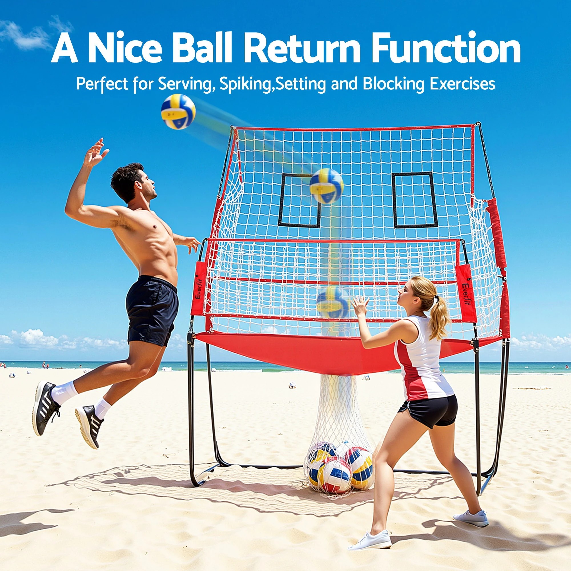 8 Everfit 8ft Volleyball Net Training Equipment Adjustable Height Portable with Ball and Bag - Red, 8 of 8