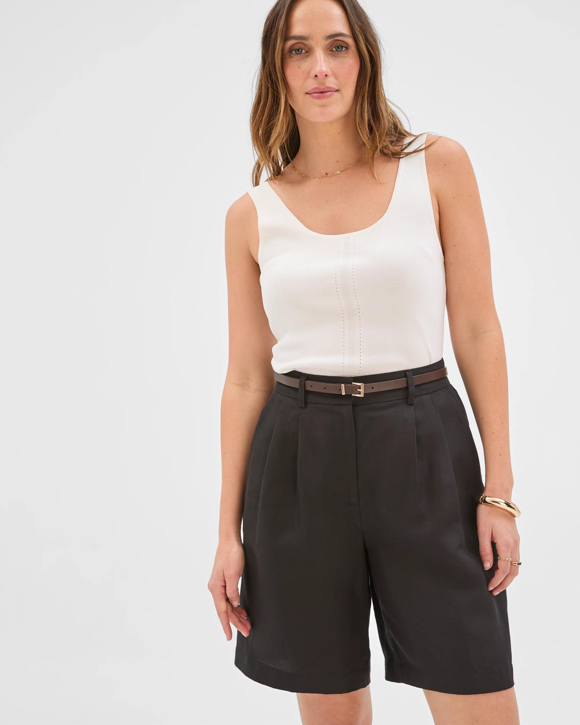2 Preview Slim Fit Crepe Knit Detail Tank Top CLOUD DANCER, 2 of 7