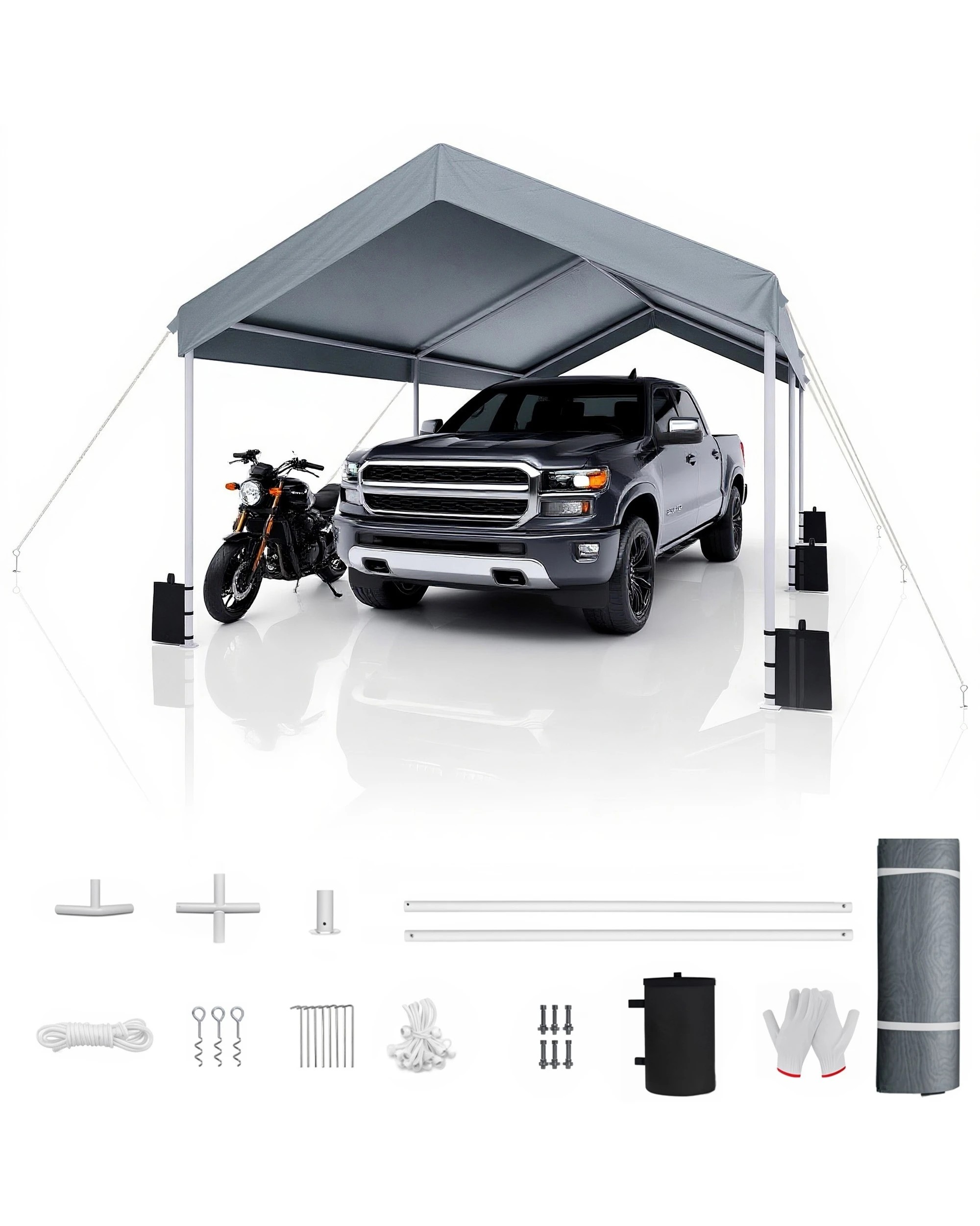 1 Advwin 3.68x6m Carport Canopy Portable Garage - Grey, 1 of 6