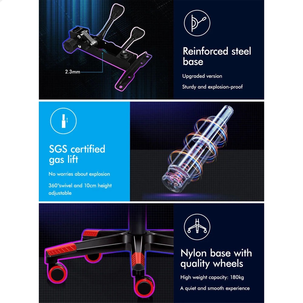 9 Alfordson Gaming Chair Office Seat Racing Lumbar Massage Footrest Executive - Red, 9 of 10