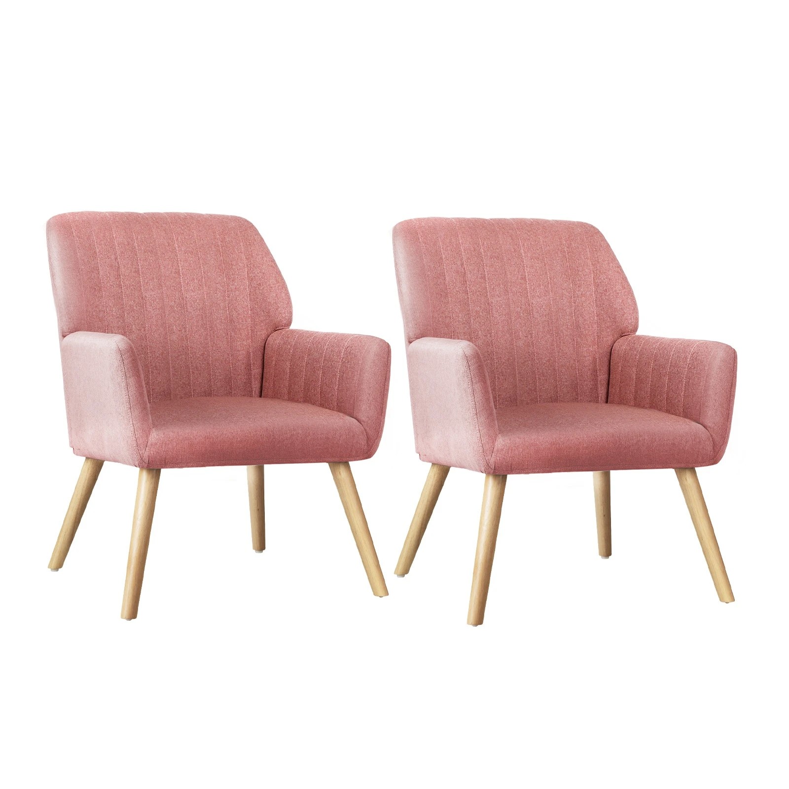 1 Oikiture 2x Armchair Lounge Sofa Chair Fabric Accent Chairs Armchairs - Pink, 1 of 10