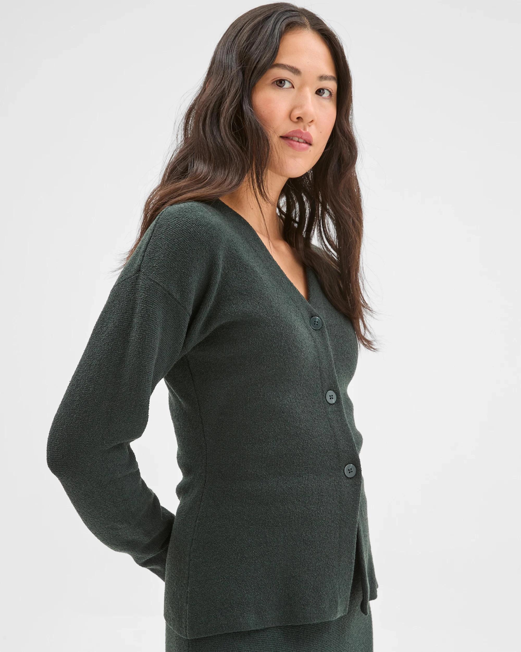 4 Preview Boucle Long Sleeve Cocoon  Cardigan MID JADE, 4 of 6