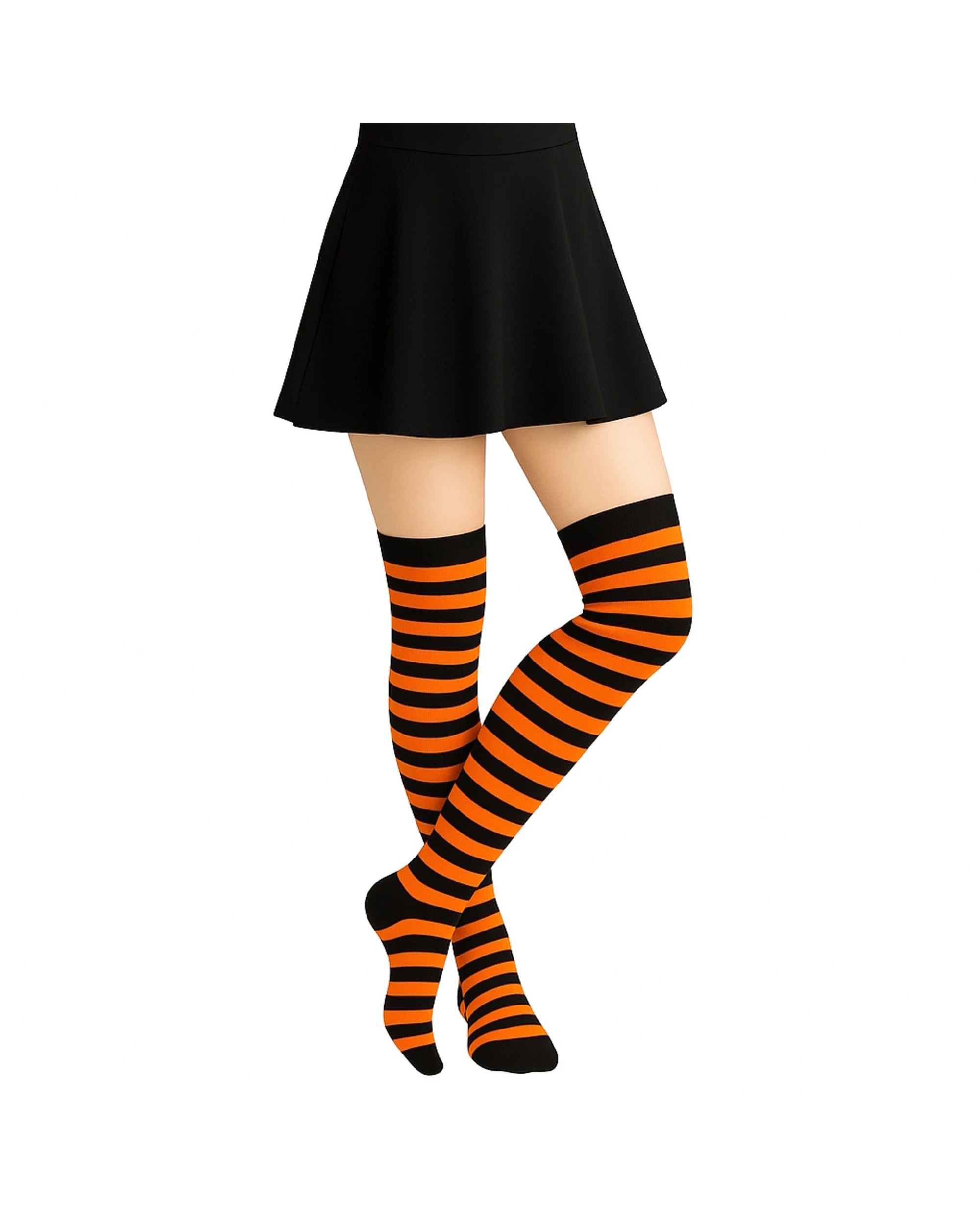 1 Partyrama Over The Knee Two Colour Striped Stockings 1 Pair - One Size - Orange, 1 of 2