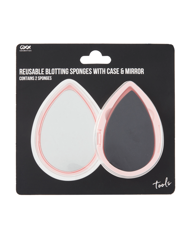 OXX Cosmetics 2 Pack Reusable Blotting Sponges with Case and Mirror - Black and 