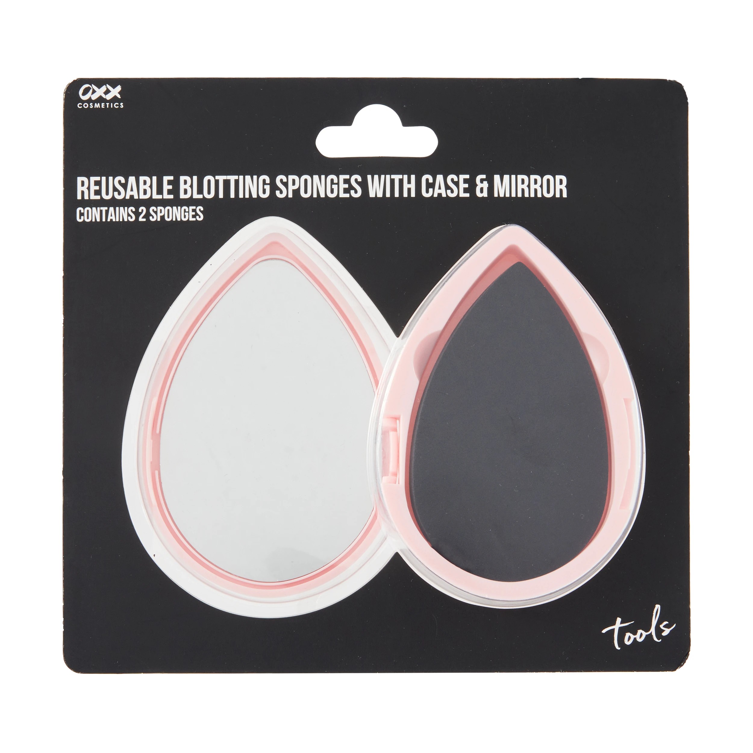 1 OXX Cosmetics 2 Pack Reusable Blotting Sponges with Case and Mirror - Black and Pink, 1 of 7