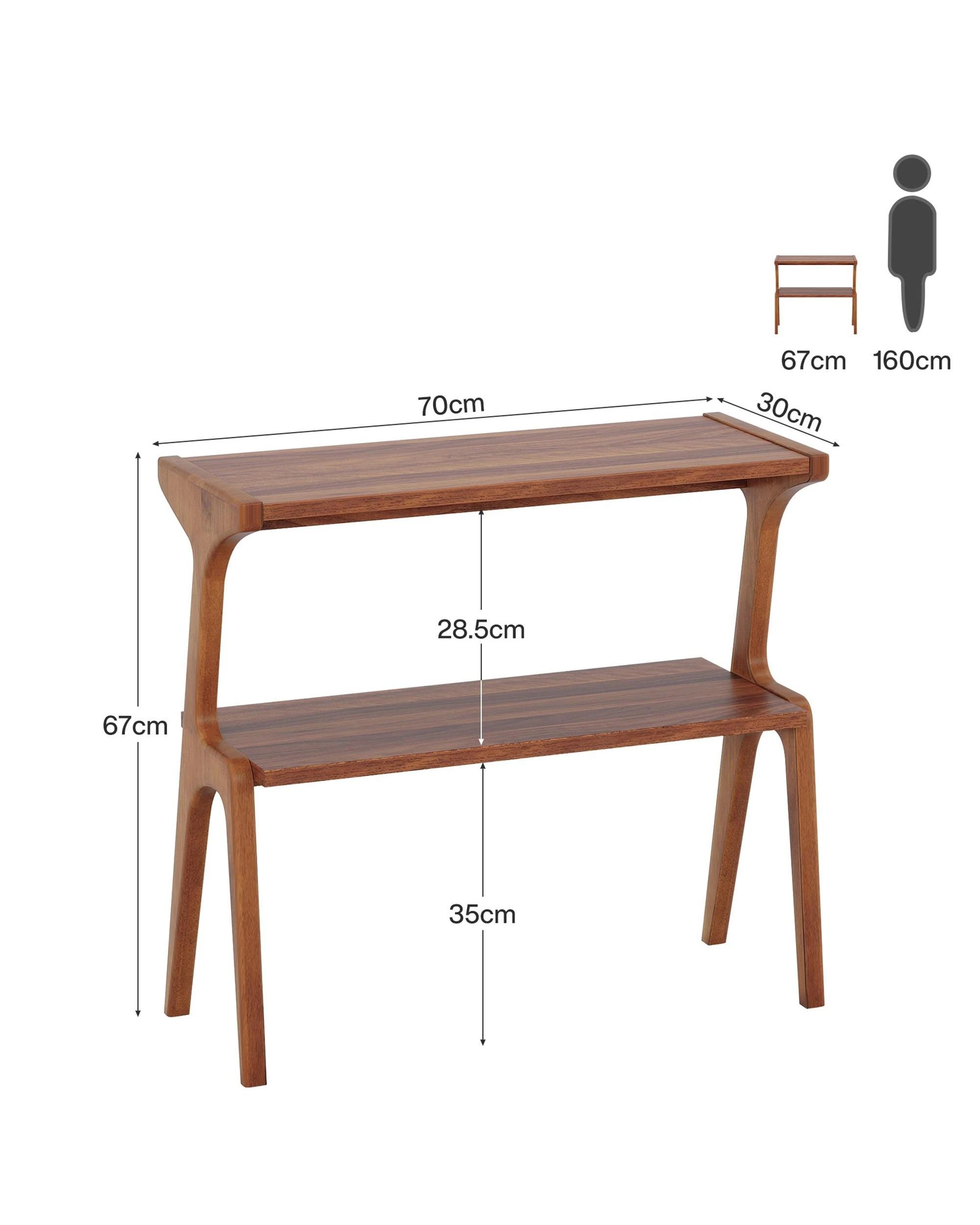 5 OAKORY 67cm Solid Wood Narrow Side Table with 2 Tier Storage Shelf in Rustic Brown, 5 of 5