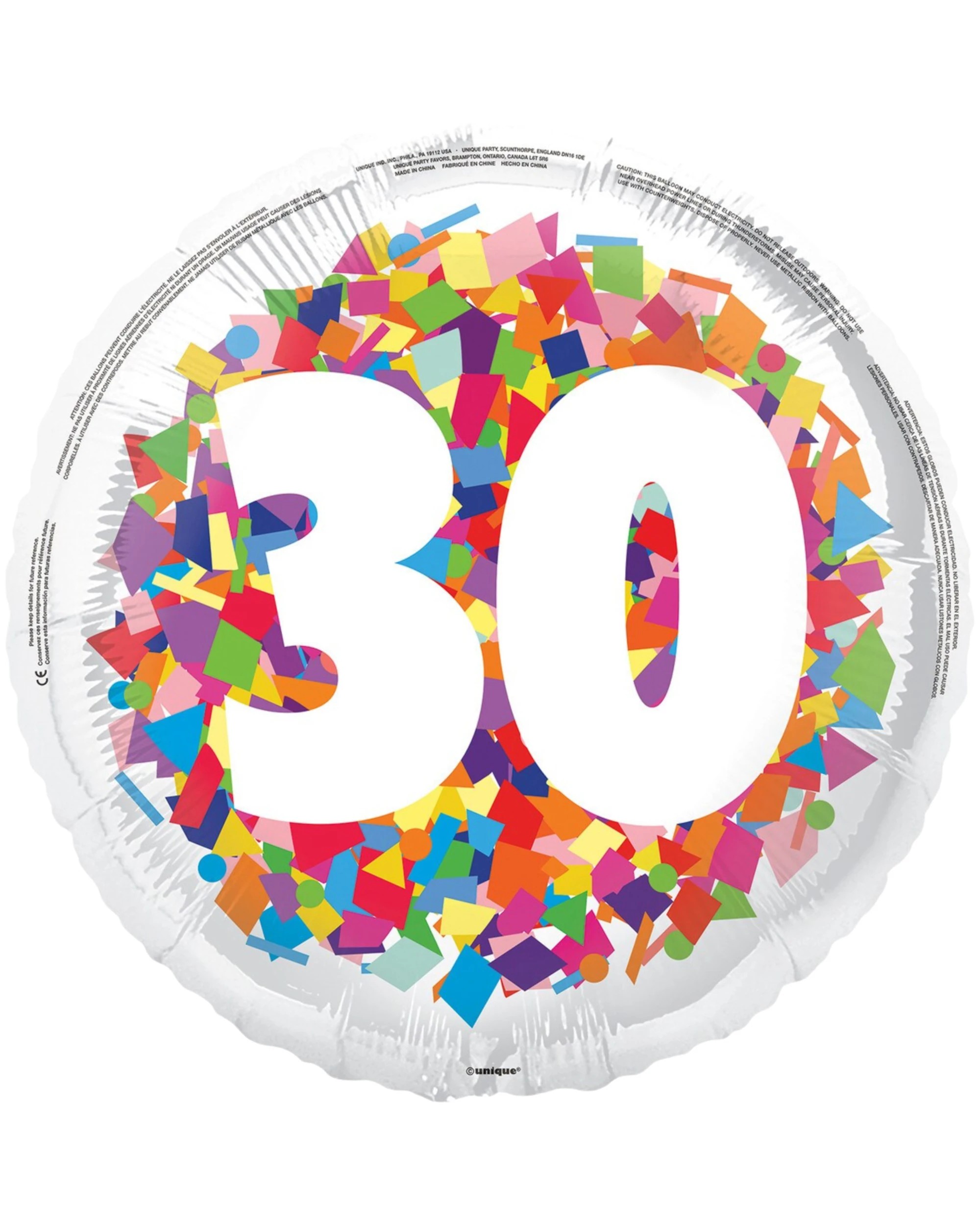 1 Meteor Bright Confetti 30th Foil Helium Balloon - Multi, 1 of 3