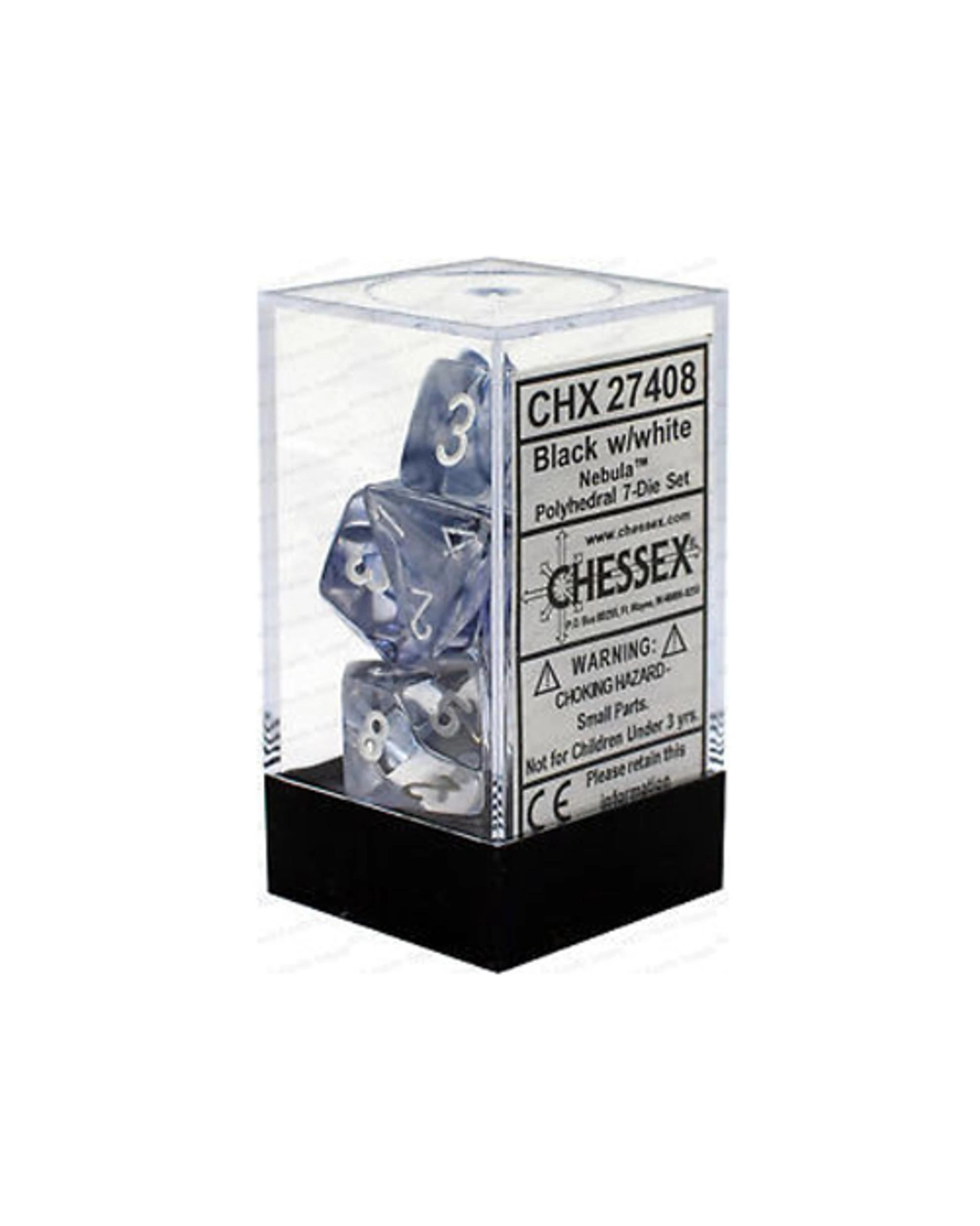 2 Chessex Nebula Polyhedral 7-Die Dice Set - Black/Clear and White, 2 of 3