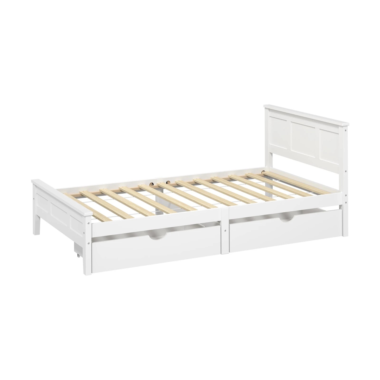 10 Oikiture King Single Wooden Bed Frame Platform with Headboard 2 Storage Drawers - White, 10 of 10