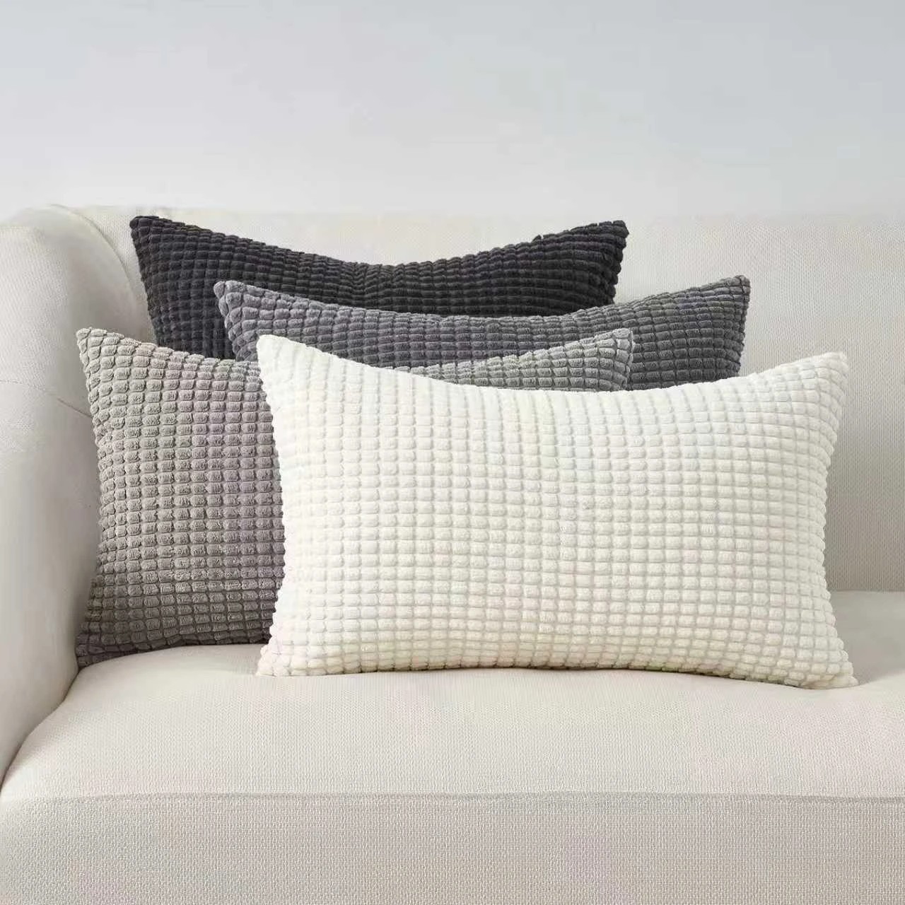 1 Gioia Casa 4-Pack Corduroy Corn Grain Inspired Cushion Covers 30x50cm - Grey, 1 of 4