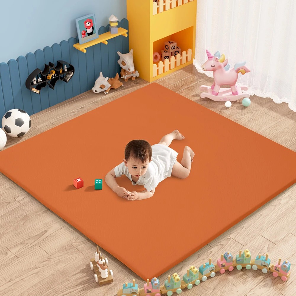 3 Playpals Kids Play Mat Baby Crawling Soft Leather Cover Plush Foam Padding - Brown, 3 of 3