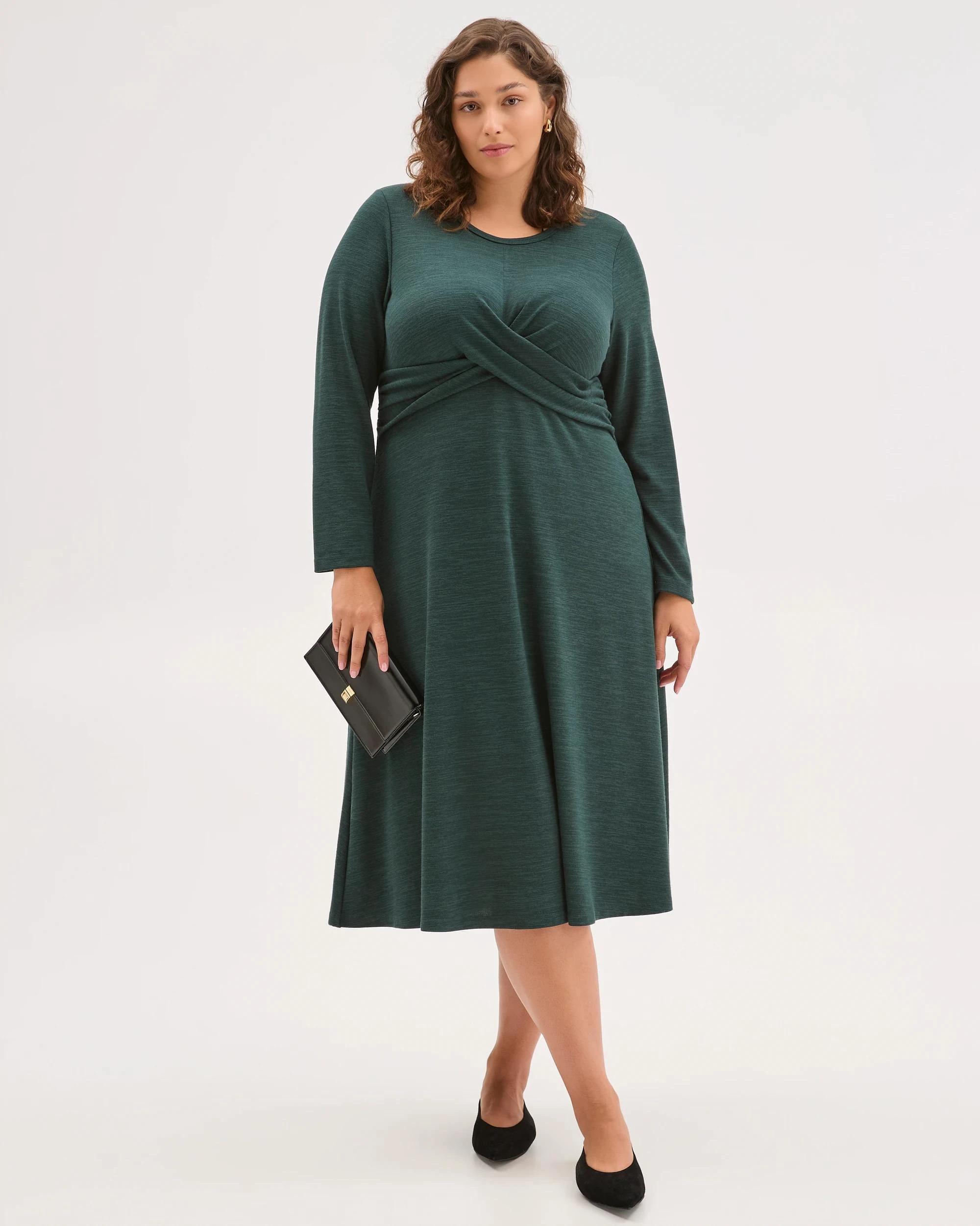 1 Target Curve Plus Size Long Sleeve Drape Knit Midi Dress DEEP FOREST, 1 of 6