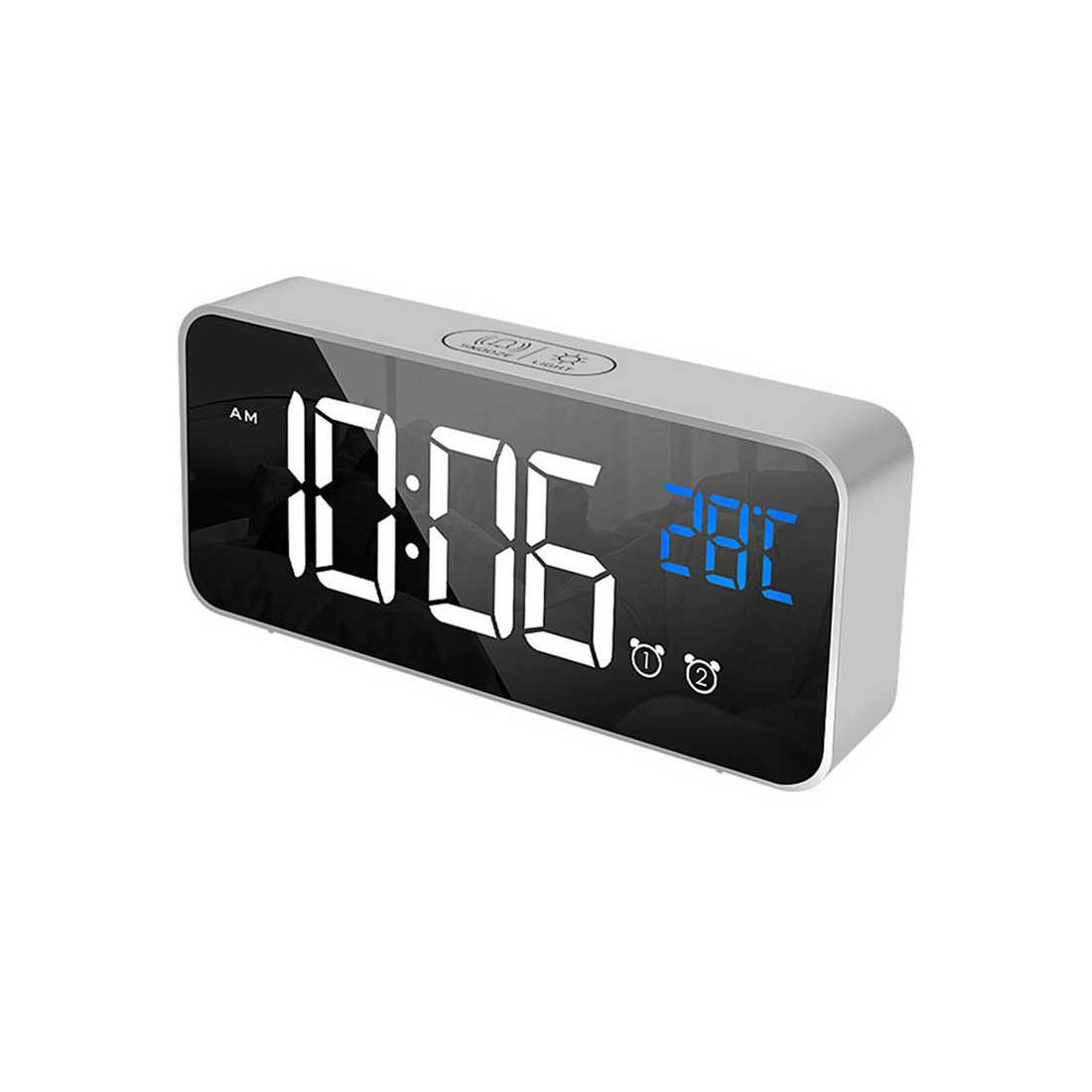 1 TODO LED Digital Alarm Clock Temperature Music Alarm USB Rechargeable - Silver, 1 of 2