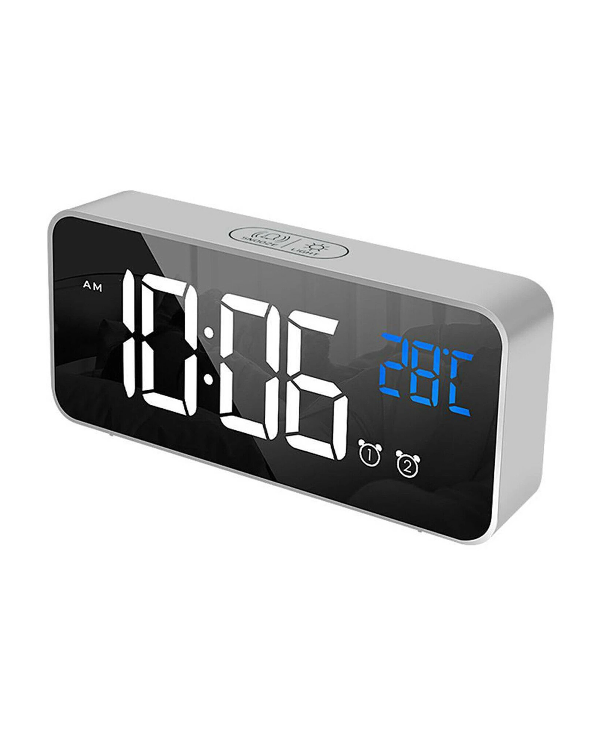 1 TODO LED Digital Alarm Clock Temperature Music Alarm USB Rechargeable - Silver, 1 of 2