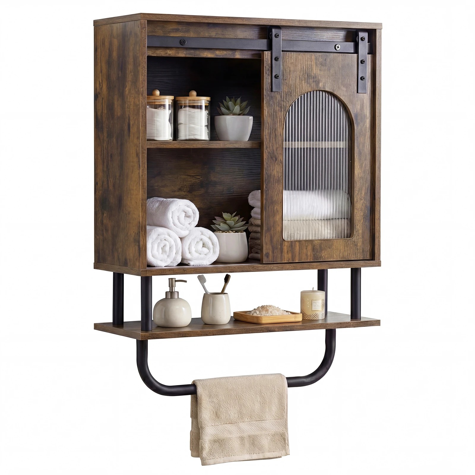 4 Costway Bathroom Wall Cabinet Industrial Medicine Cabinet w/Storage Shelf - Brown, 4 of 4