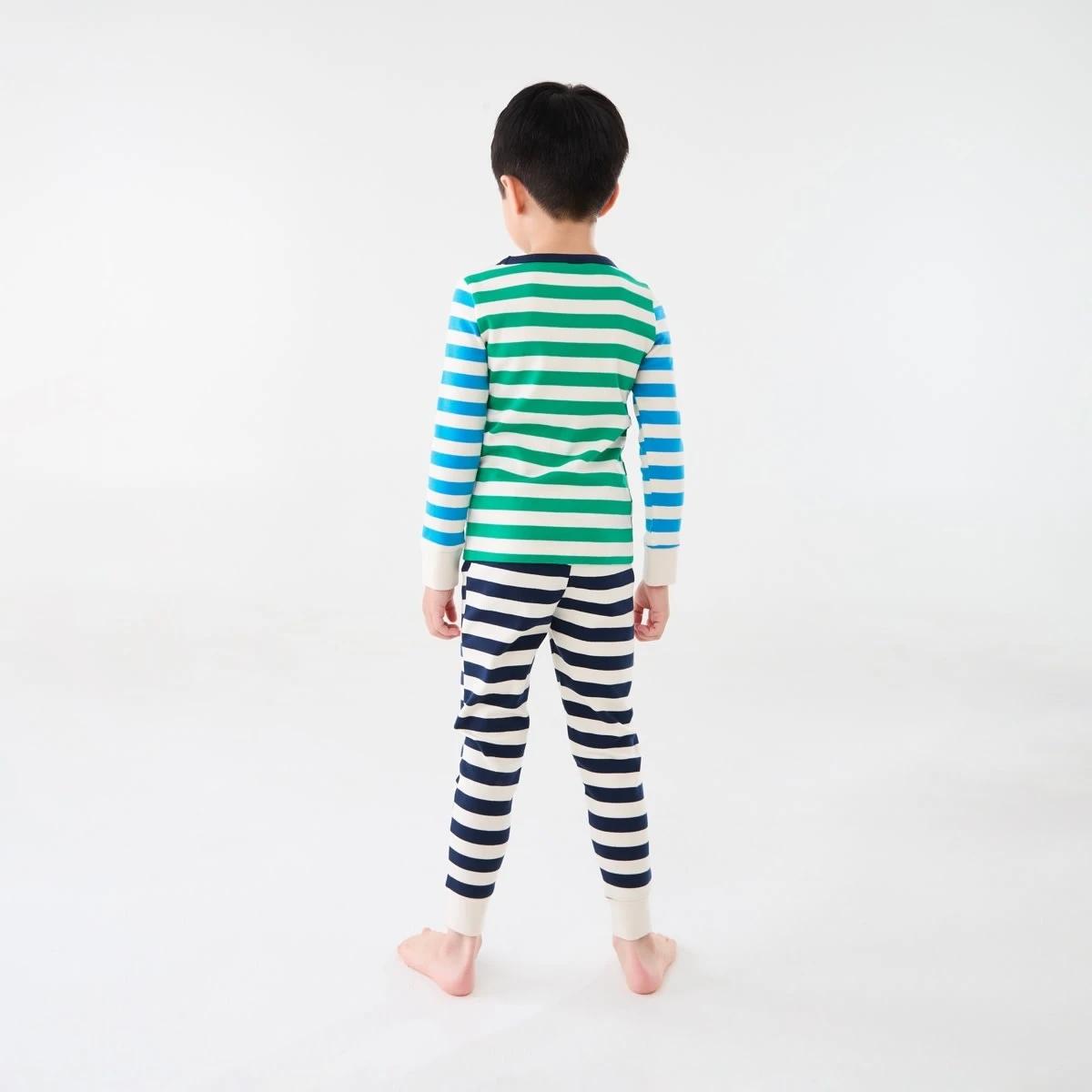 2 Rib Pyjama Set Grn Stripe, 2 of 9