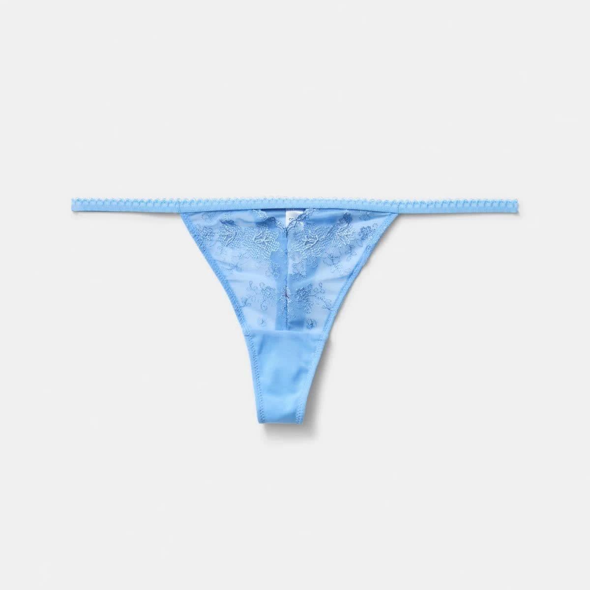 4 Co-ordinated Embroidered Mesh G-String Briefs Scenic Blu, 4 of 6