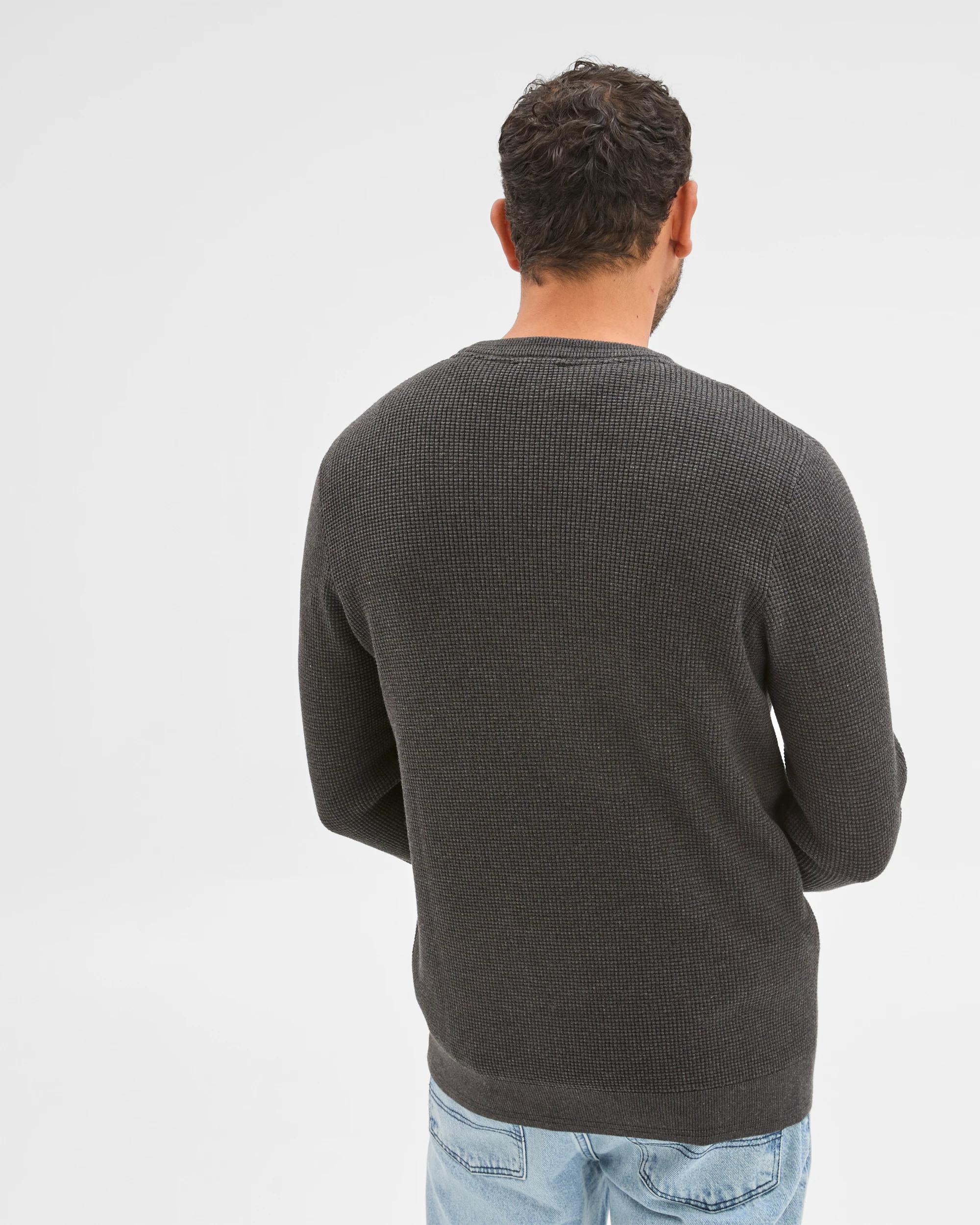 5 Target Man Australian Cotton Lightweight Waffle Knit Crew Neck Jumper BLACK MARLE, 5 of 6