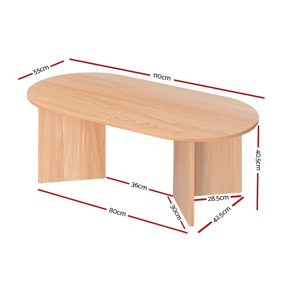 2 Artiss Coffee Table Oval 110CM Pine Alva - Natural, 2 of 6