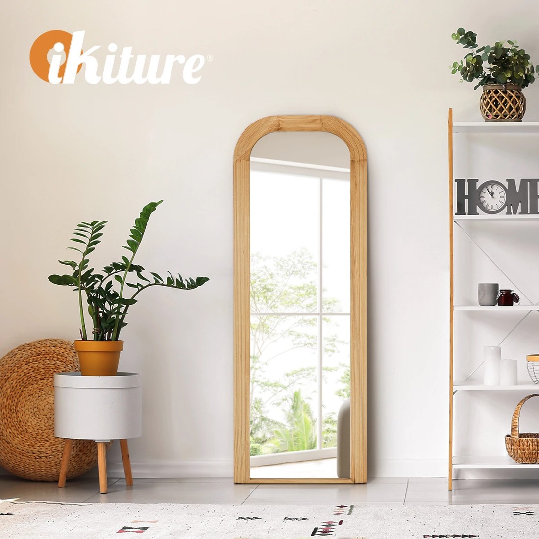 7 Oikiture Full Length Arch Mirror 165x60cm Wood Top Round Corner Bedroom - Natural, 7 of 10