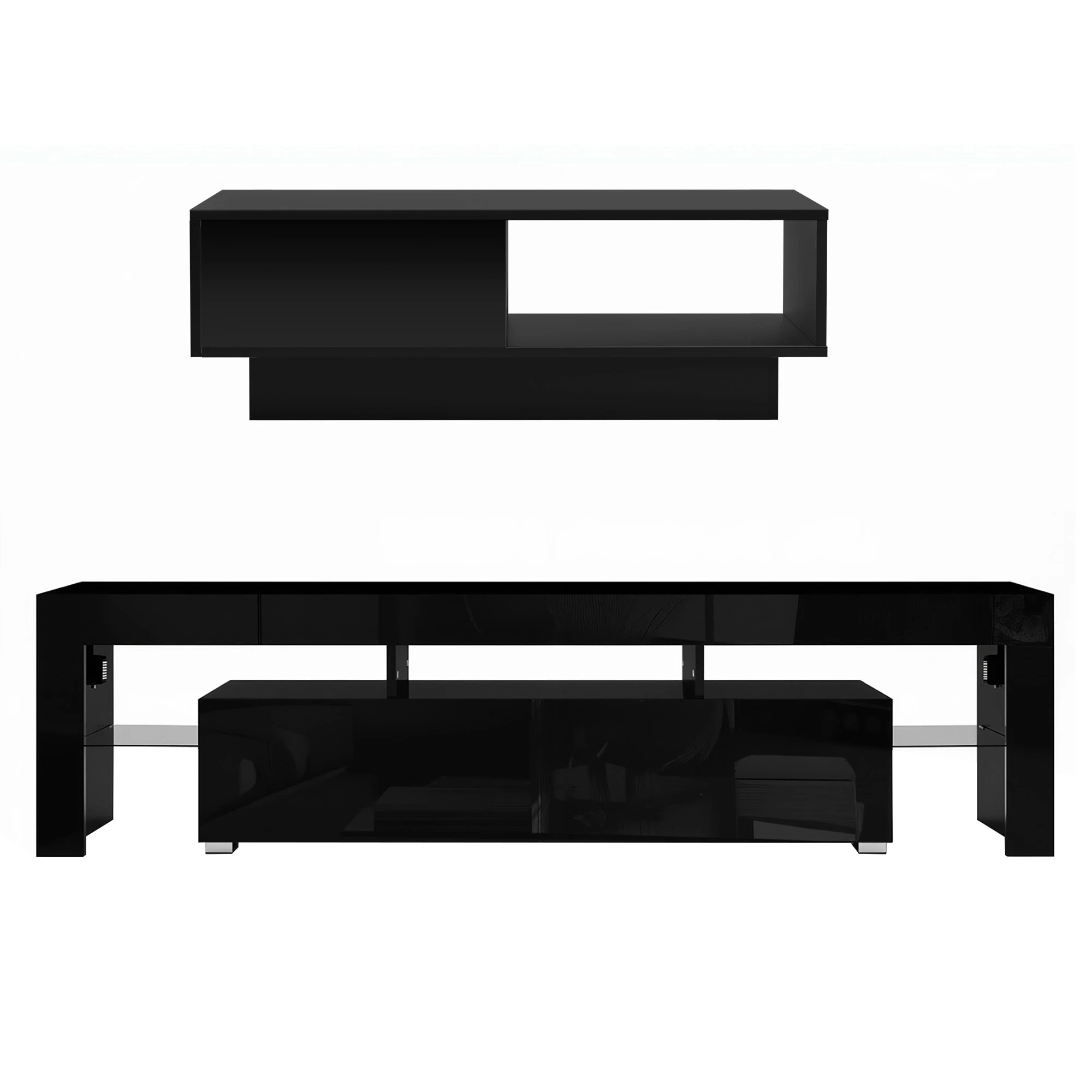 3 Artiss LED TV Unit & Coffee Table Set Storage Cabinet - Black, 3 of 9