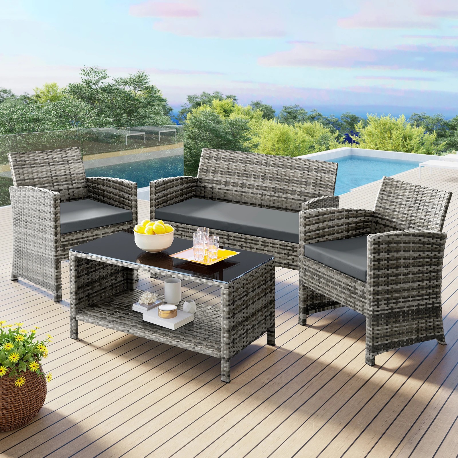 2 Alfordson Outdoor Furniture 4PCS Garden Patio Chairs Table Set Wicker - Mixed Grey, 2 of 10