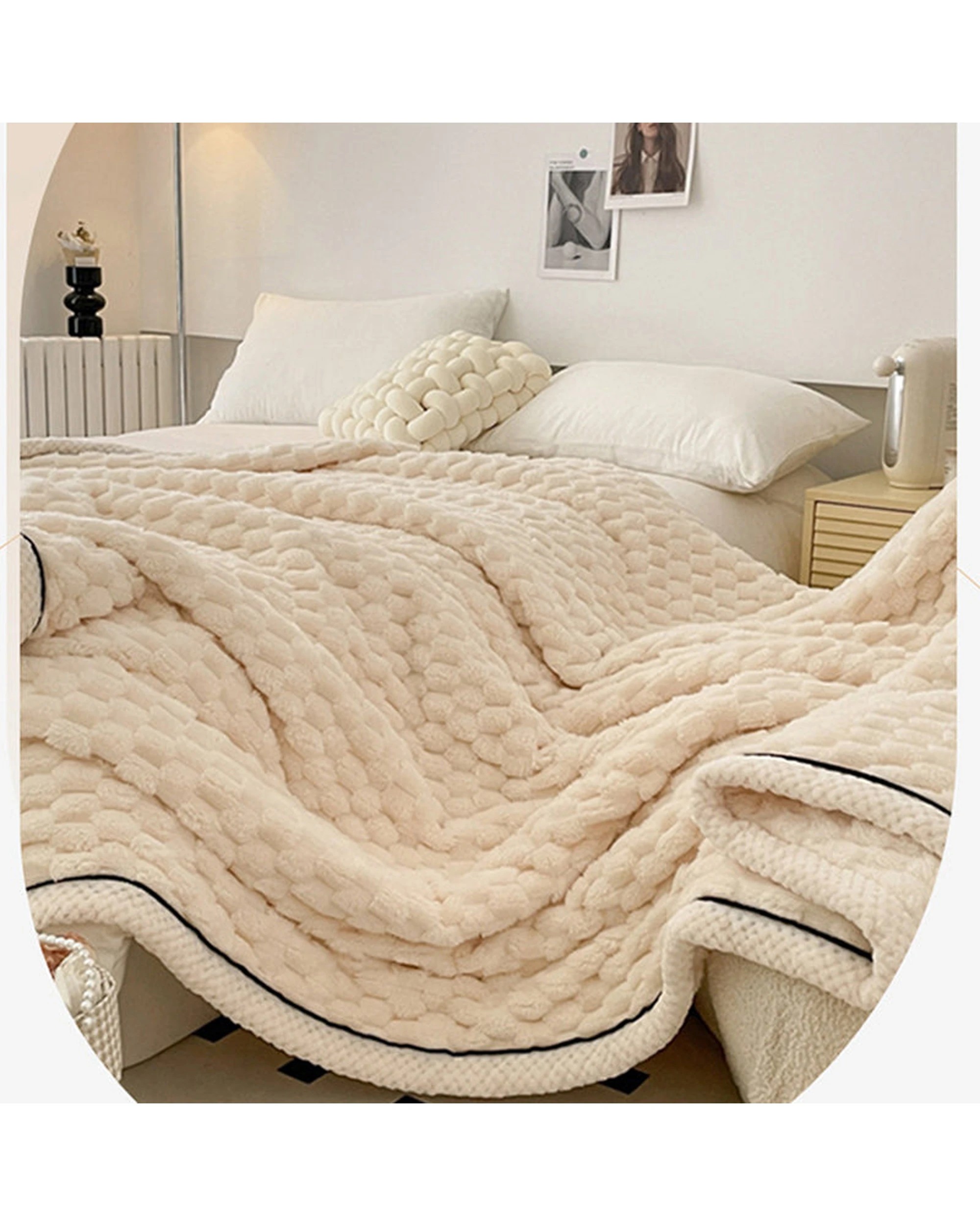 5 Cotton More Large Soft Microsherpa Bed Blanket Throw 200x230cm Cream - White, 5 of 7
