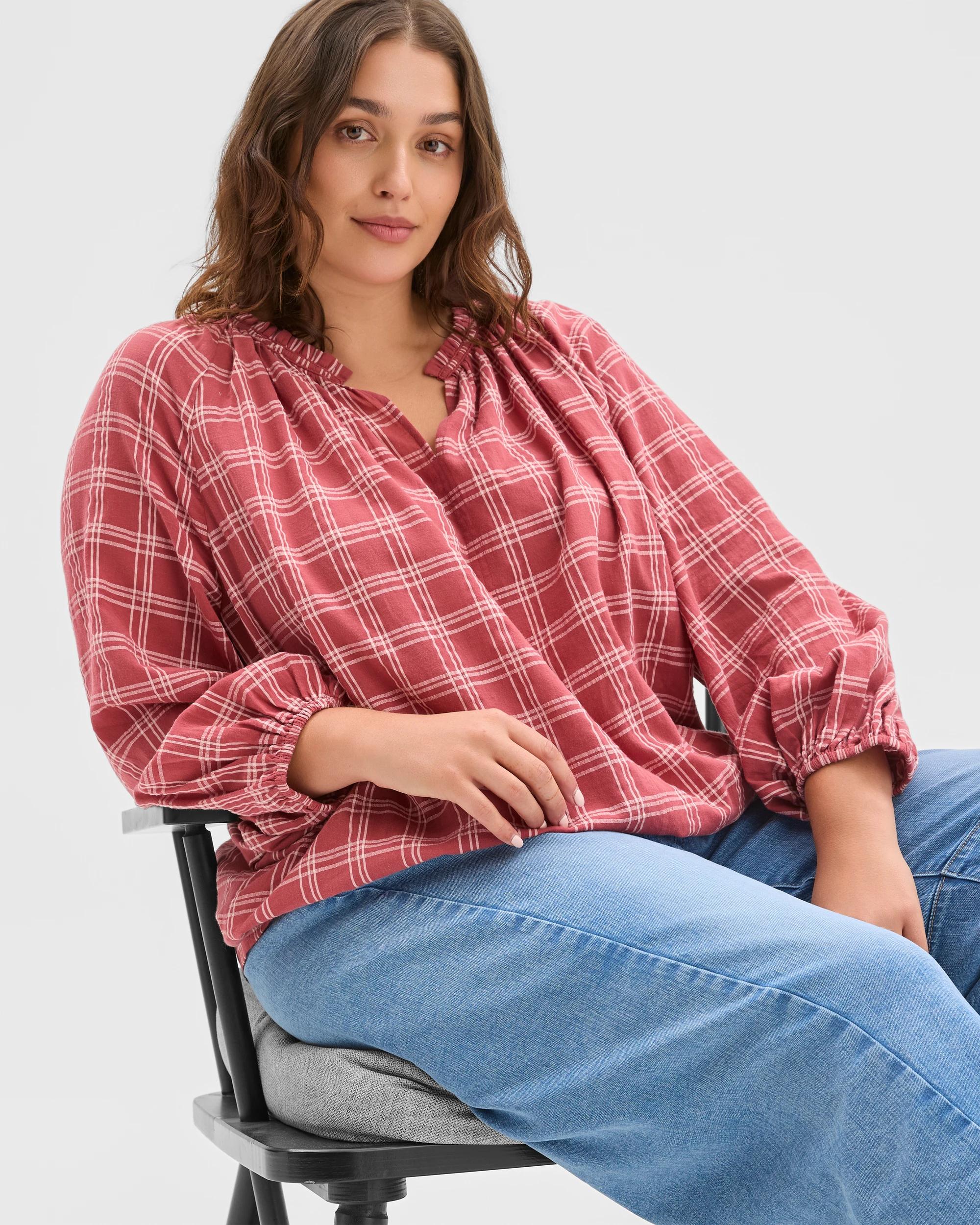 6 Target Curve Plus Size Long Sleeve Check Detail Blouse DUSTY ROSE, 6 of 6