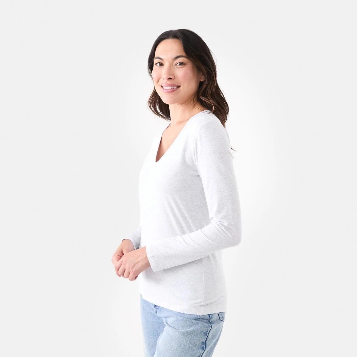 2 Long Sleeve Stretch V-Neck T-shirt Wht Marle, 2 of 5