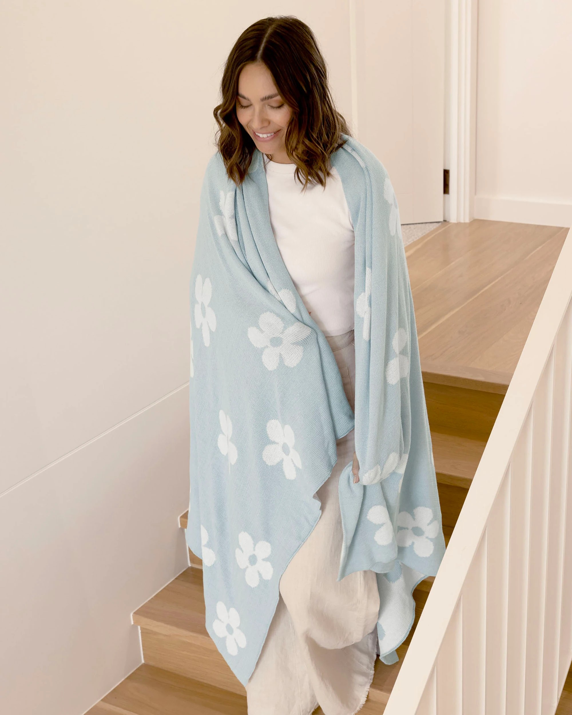 1 Bambury Anthea Cotton Knitted Throw Cloud - Blue, 1 of 3