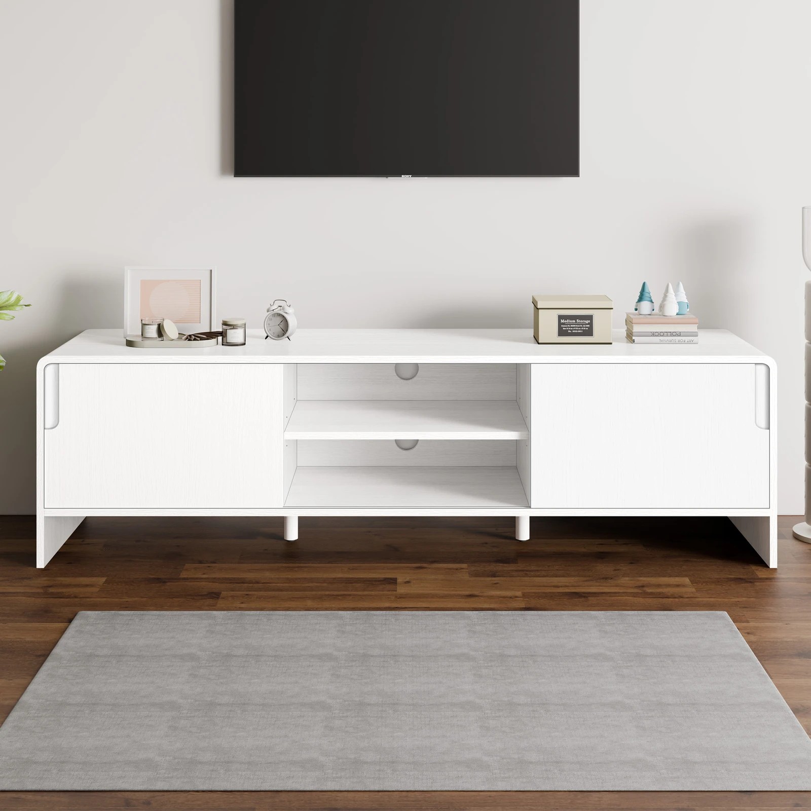 5 Alfordson Entertainment Unit TV Cabinet Stand 150cm Storage Sliding Doors Shelf - White, 5 of 10