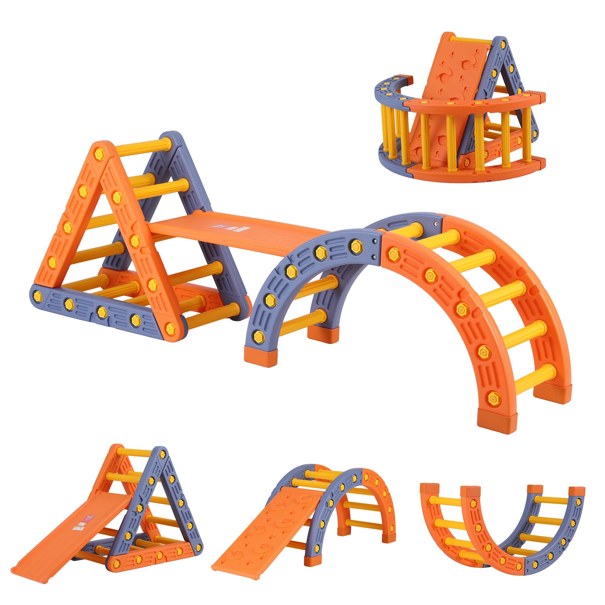 1 Keezi Kids Climbing Frame Set With Slide Indoor Outdoor Toddler Toys Pikler Triangle Climber With Arch - Orange, 1 of 5