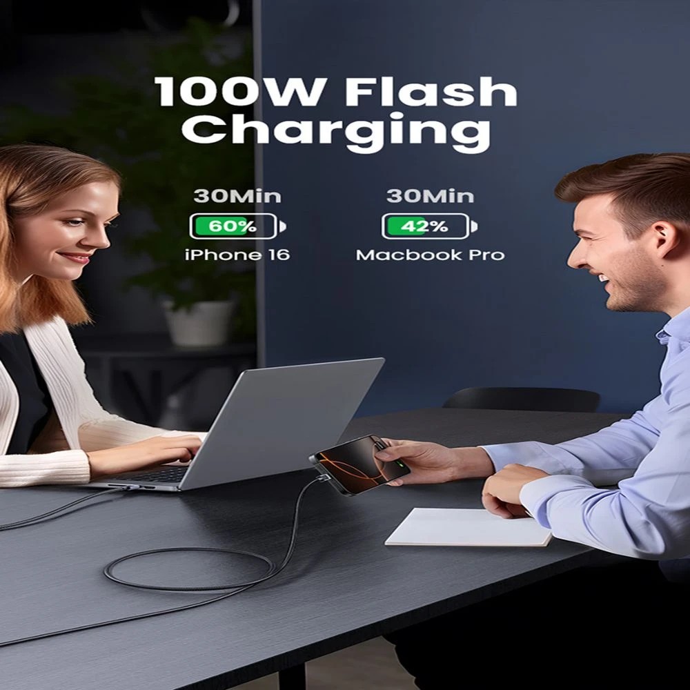 5 UGREEN USB-C to USB-C 5A/100W Braided Cable 2M Space Grey, 5 of 6