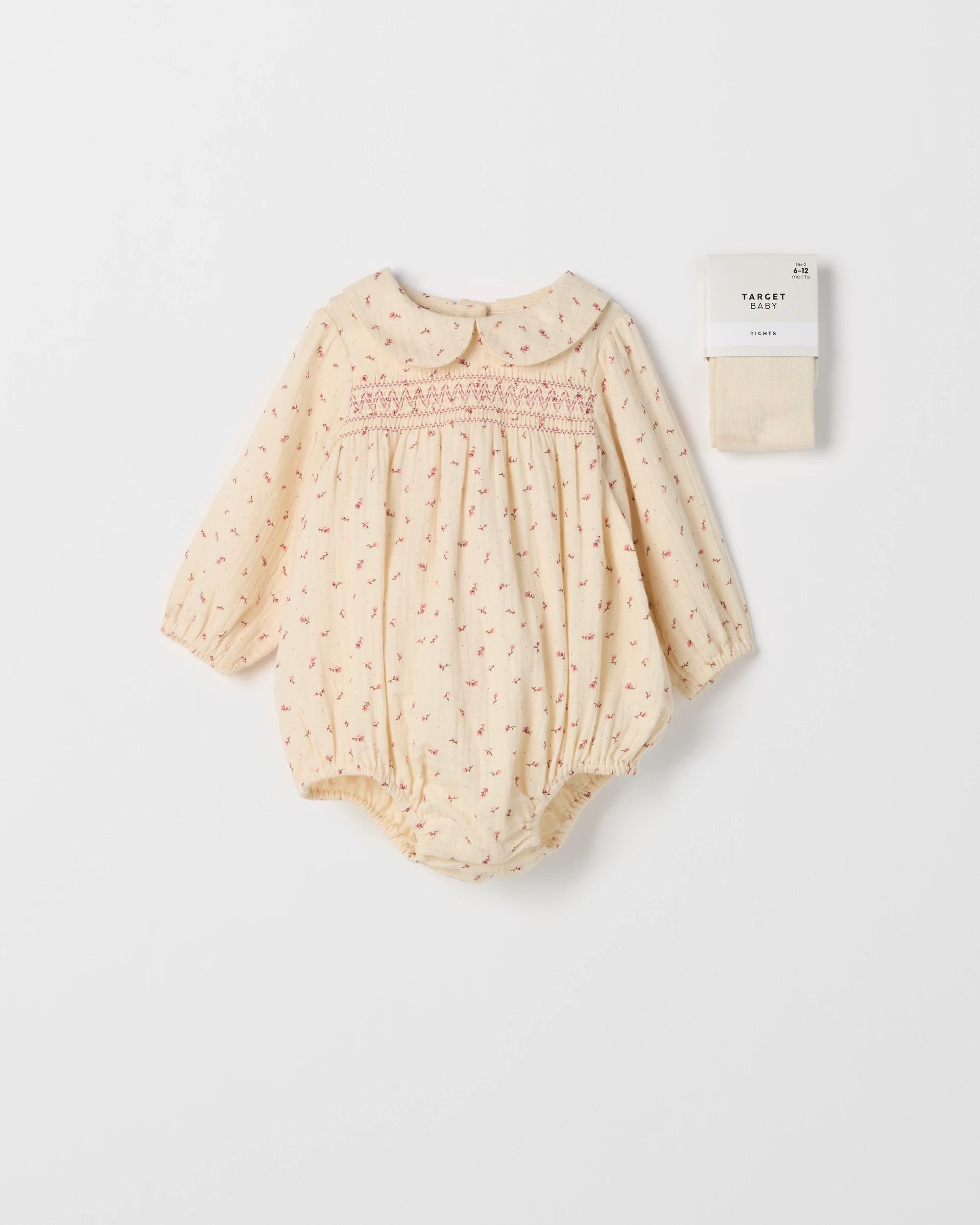 1 Target Baby Ruched Collared Bodysuit and Tights 2 Piece Set DITSY FLORAL, 1 of 2