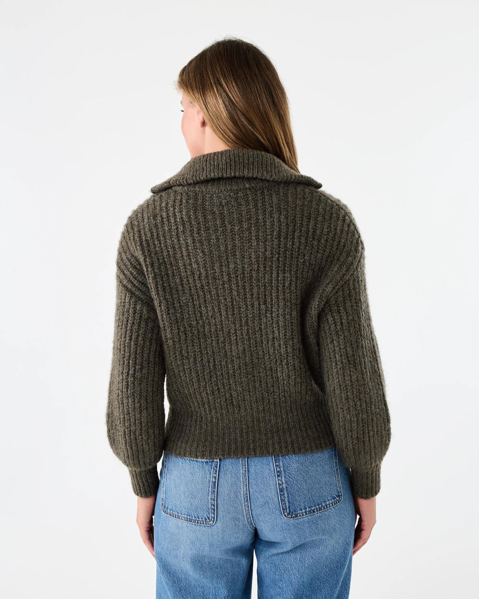 4 Fisherman Rib Knit Bomber Deep Olive, 4 of 8