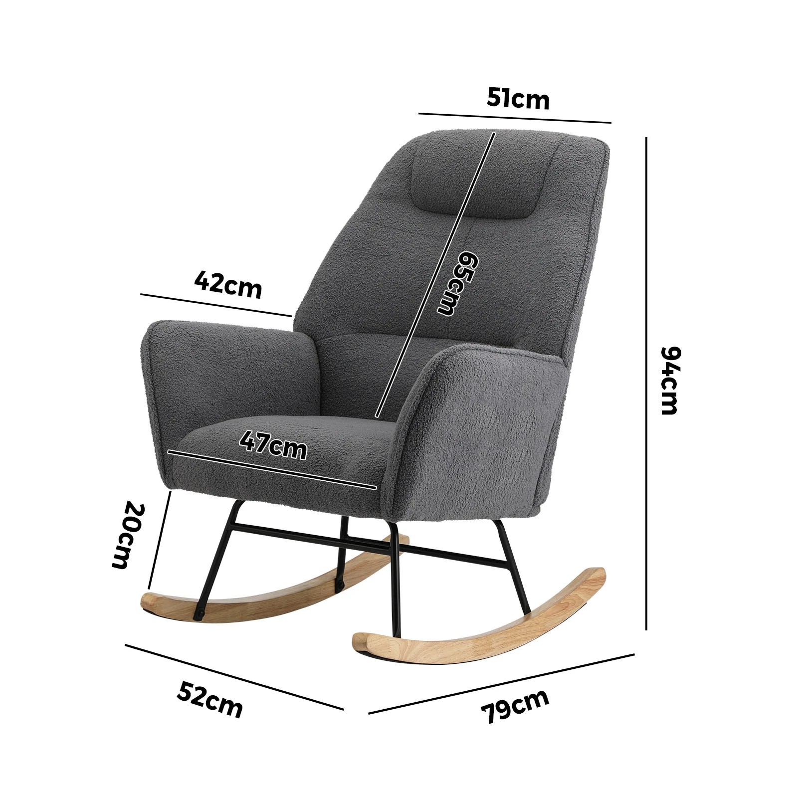 2 Oikiture Rocking Chair Nursing Armchair Sherpa Accent Chairs Upholstered - Grey, 2 of 10