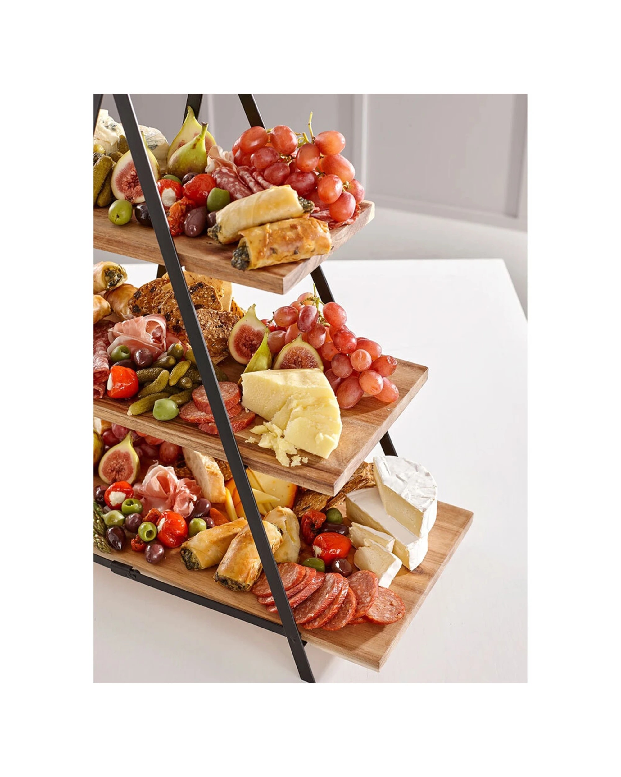 3 Ladelle 3 Tier Serve Share Acacia Wood Serving Tower With Iron Rack - Natural, 3 of 3