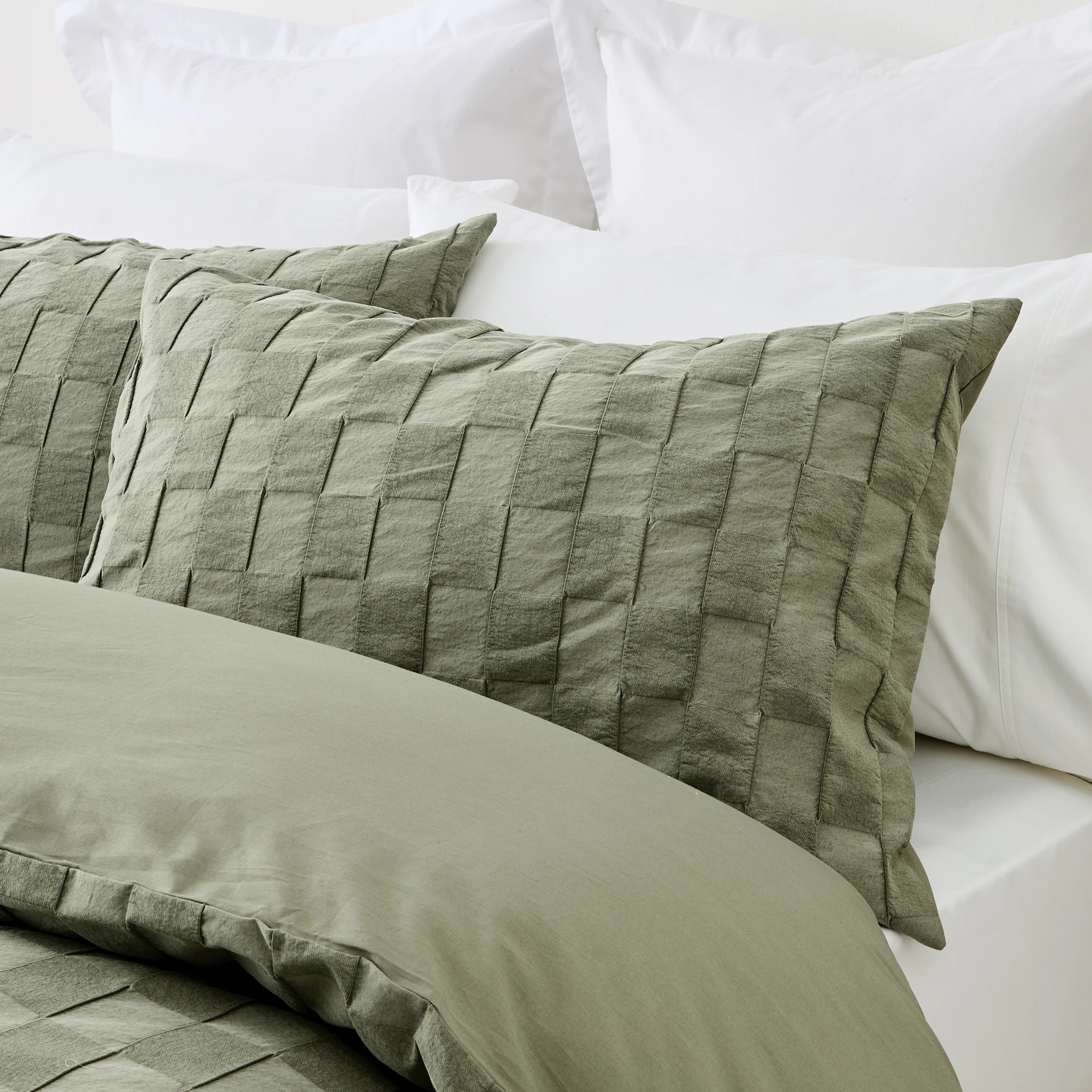 3 Check Stonewashed Australian Grown Cotton Quilt Cover Set - Queen Bed, Green, 3 of 8