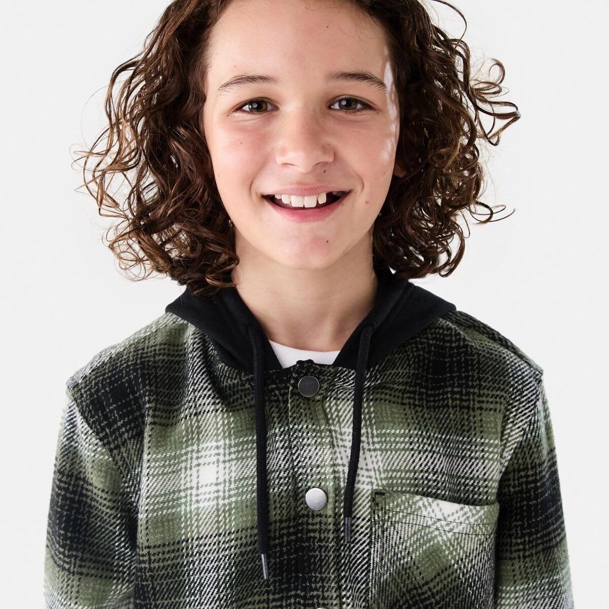 4 Long Sleeve Hooded Flannel Shirt Grn Check, 4 of 8