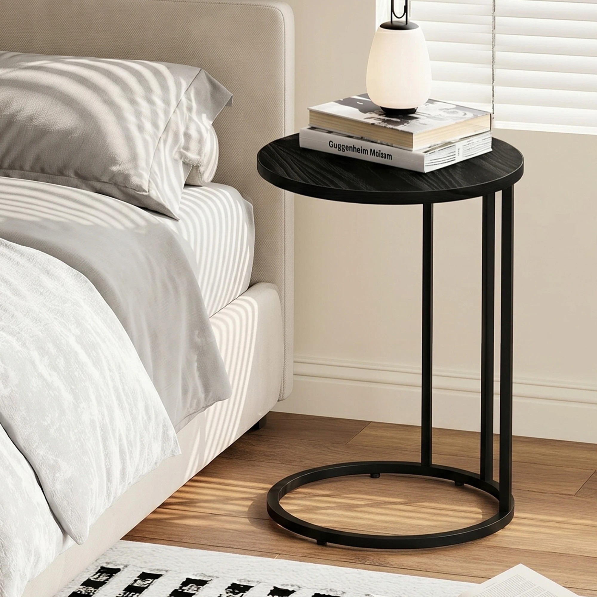 6 Artiss C Shaped End Table 2Pcs Coffee Table Sofa Side Bedside Table Round - Black, 6 of 7