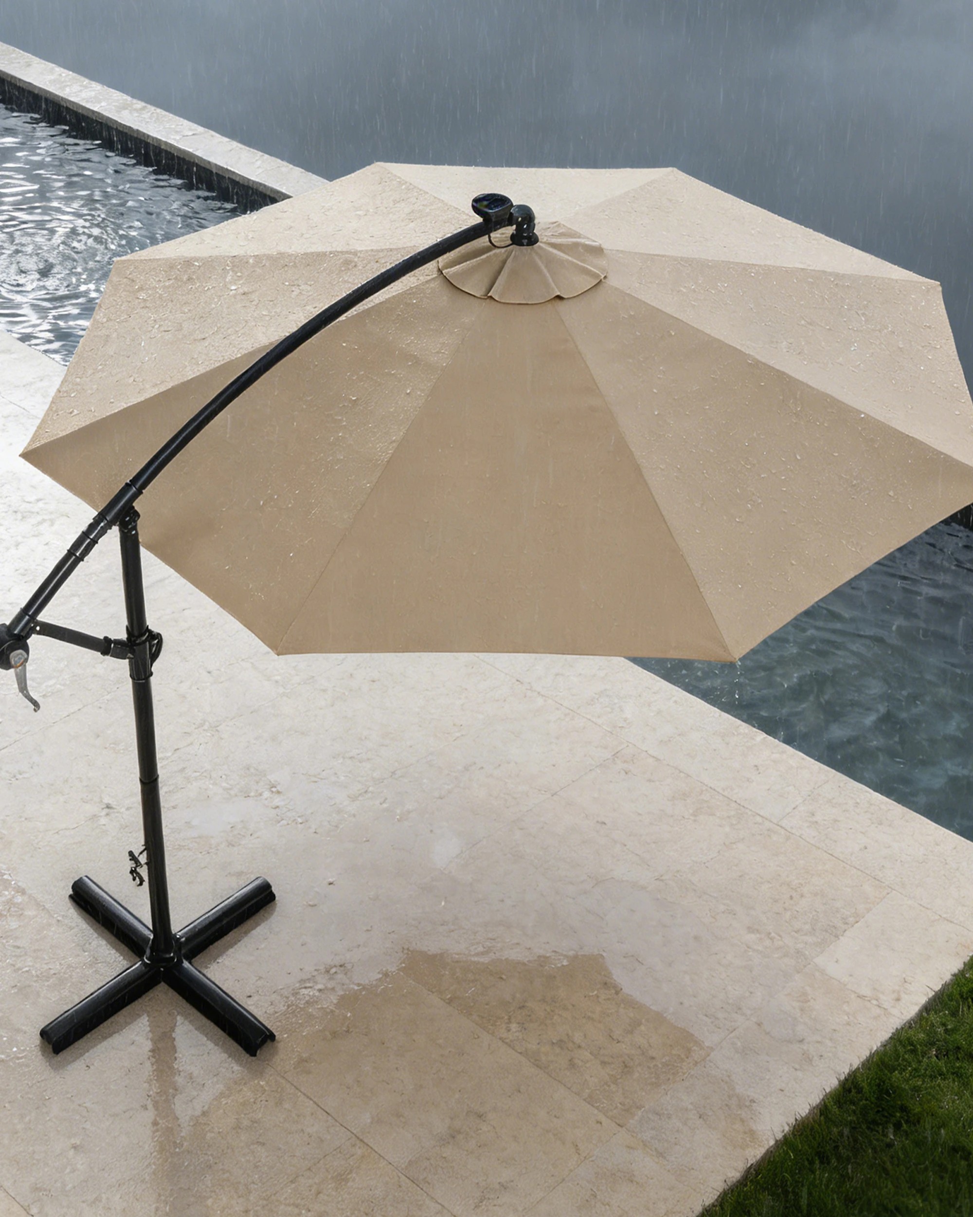 5 Advwin Outdoor Umbrella Cantilever 3m with Solar LED Lights - Beige, 5 of 8