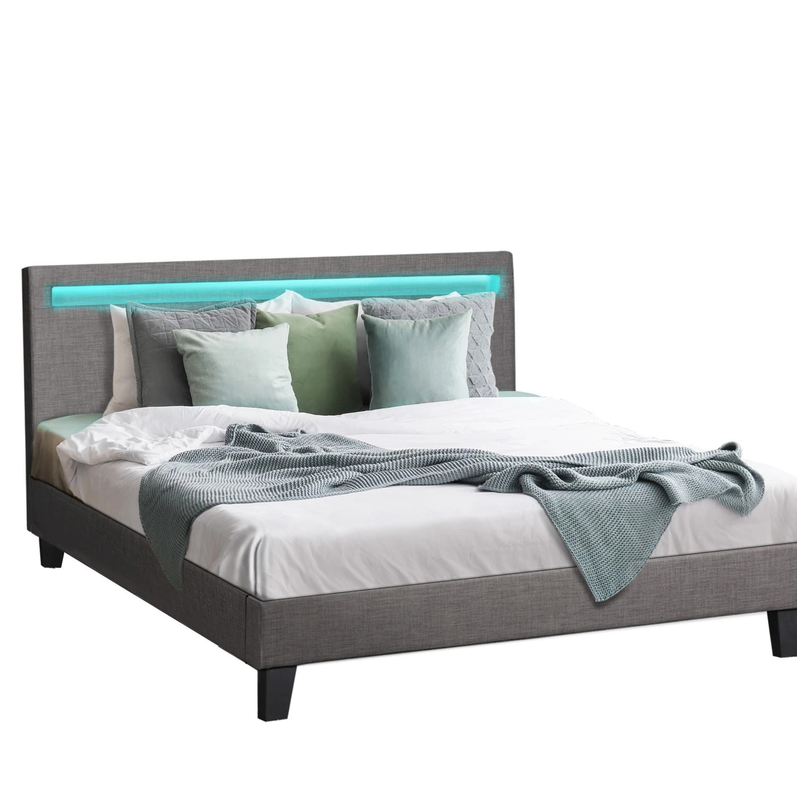1 Oikiture Queen Bed Frame With Rgb Led Headboard
 - Grey, 1 of 10