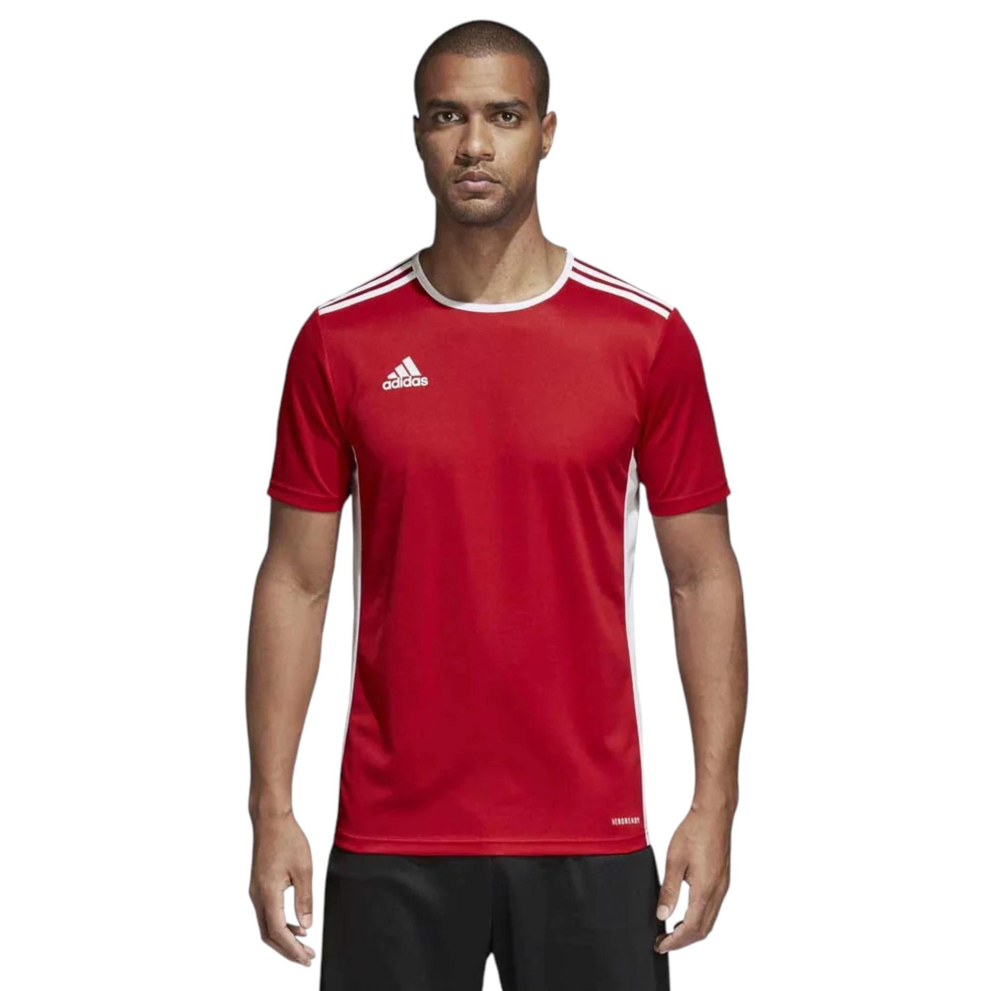 3 Adidas Mens Entrada 18 Red/ White Football T-Shirt Athletic Soccer Jersey RED/WHITE, 3 of 5