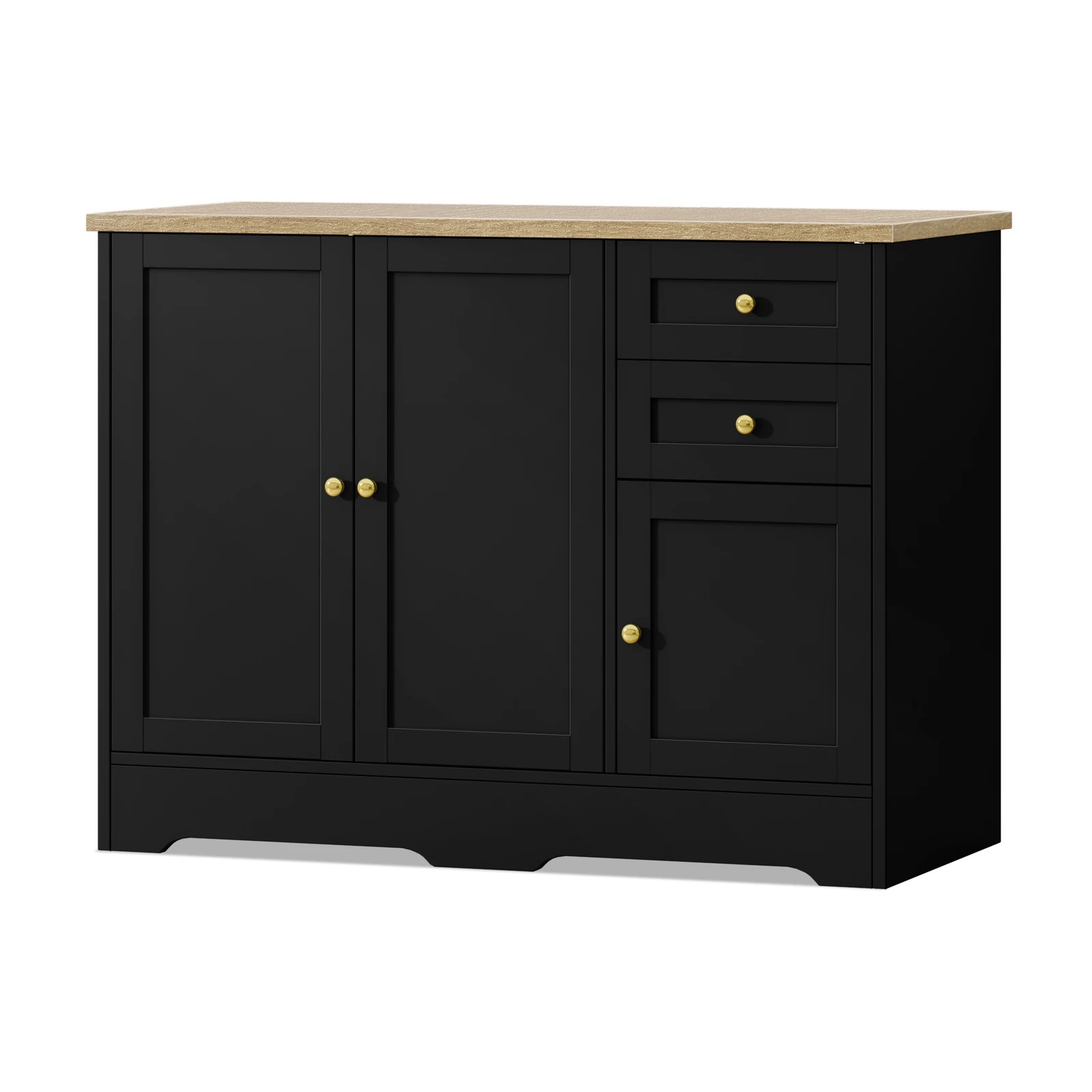 1 Alfordson 3 Doors Buffet Sideboard Cupboard Cabinet Pantry Storage - Black, 1 of 9