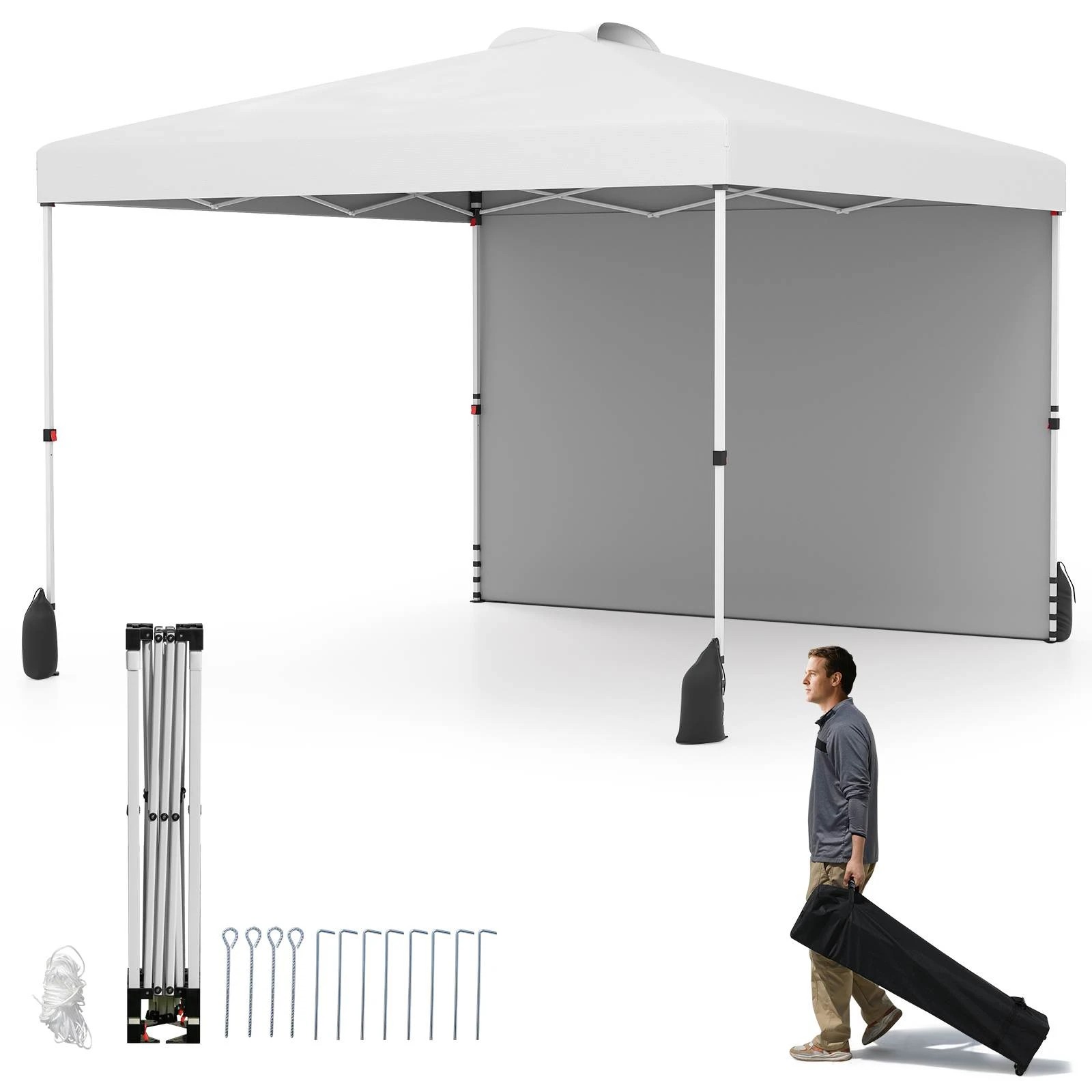 1 Costway 3 x 3m Pop up Canopy Tent w/Wheeled Bag Portable Foldable Outdoor Shelter - White, 1 of 3